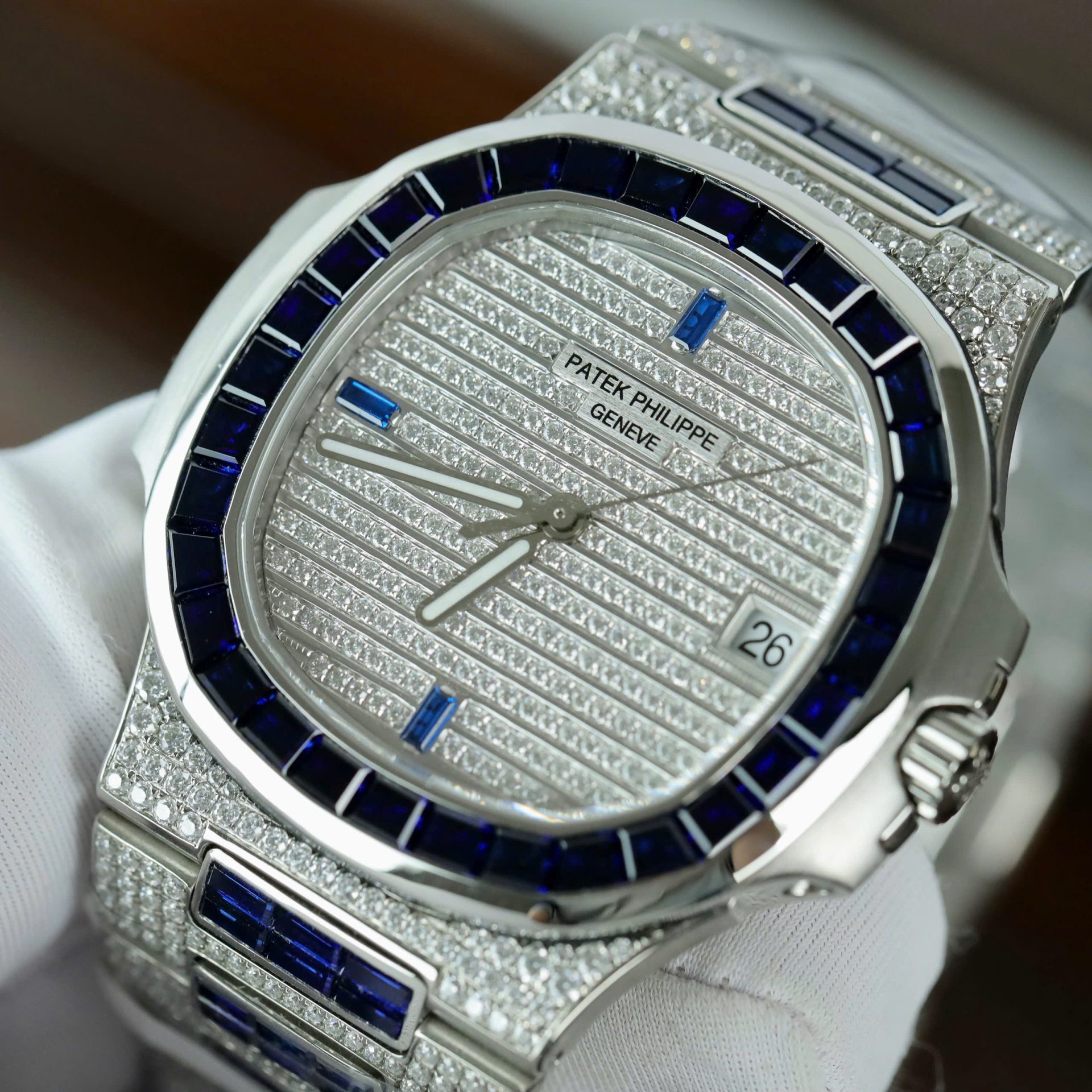 Patek Philippe Nautilus 5719 Best Copies Watch Diamonds Moissanite   Sapphire Baguette Custom 40mm - Top club
