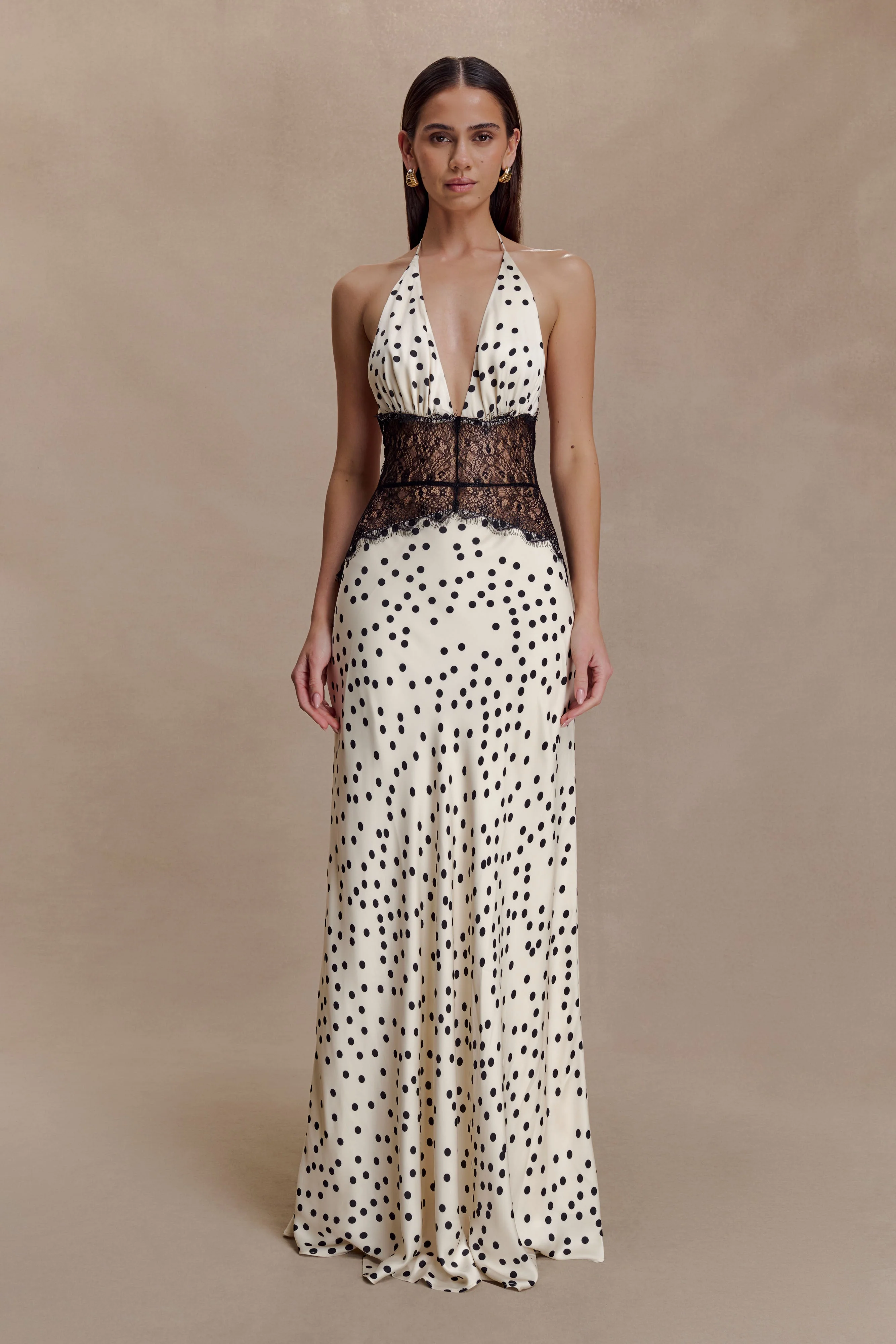 Dinah Lace And Satin Maxi Dress - Polkadot