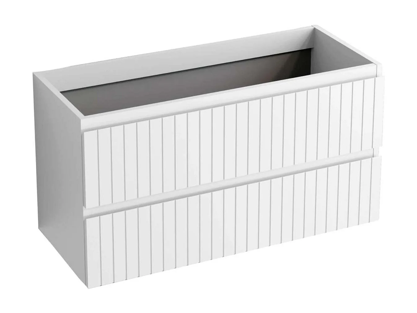 Meuble Salle de Bain GLOW 100cm, Plan Vasque Céramique, 2 Tiroirs, Laqué Blanc Mat, H 54cm x P 45cm