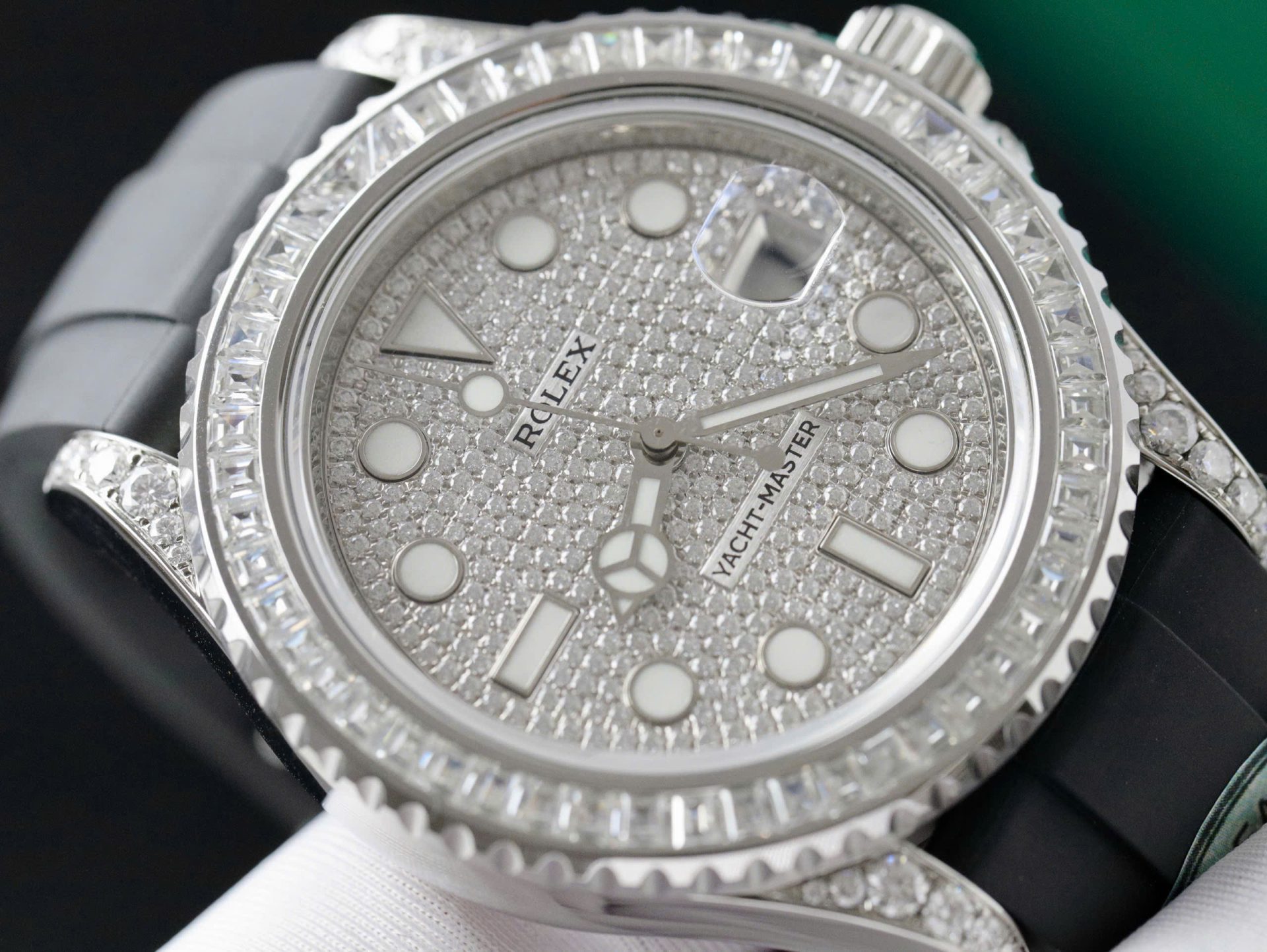 Rolex Yacht-Master Replica Watch Full Diamond Moissanite Rubber Strap 42mm - Top club
