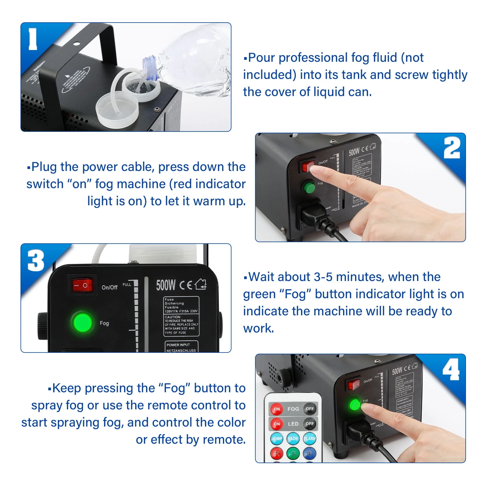 TCFUNDY 500W Fog Machine w/ LED RGB 9IN1 Fogger Smoke Maker with Wireless Remote Controller - Image 6 TCFUNDY 500W Fog Machine w/ LED RGB 9IN1 Fogger Smoke Maker with Wireless Remote Controller - Image 6