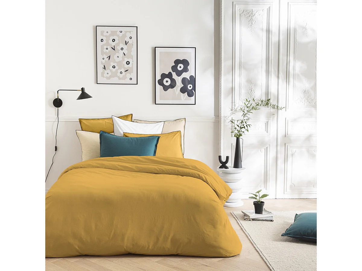 Parure de lit unie en coton finition bourdon 240x220cm