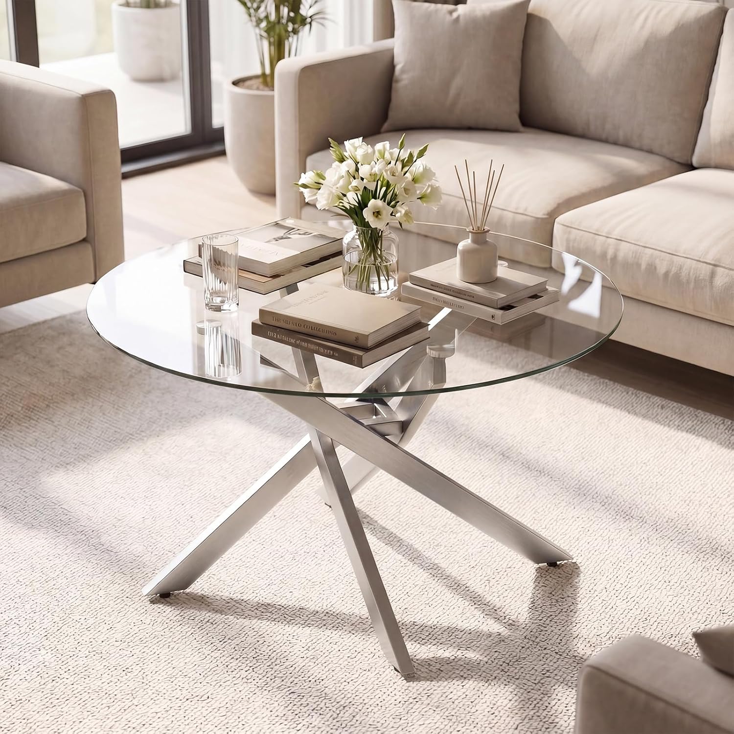 Giantex Round Glass Coffee Table, 31.5