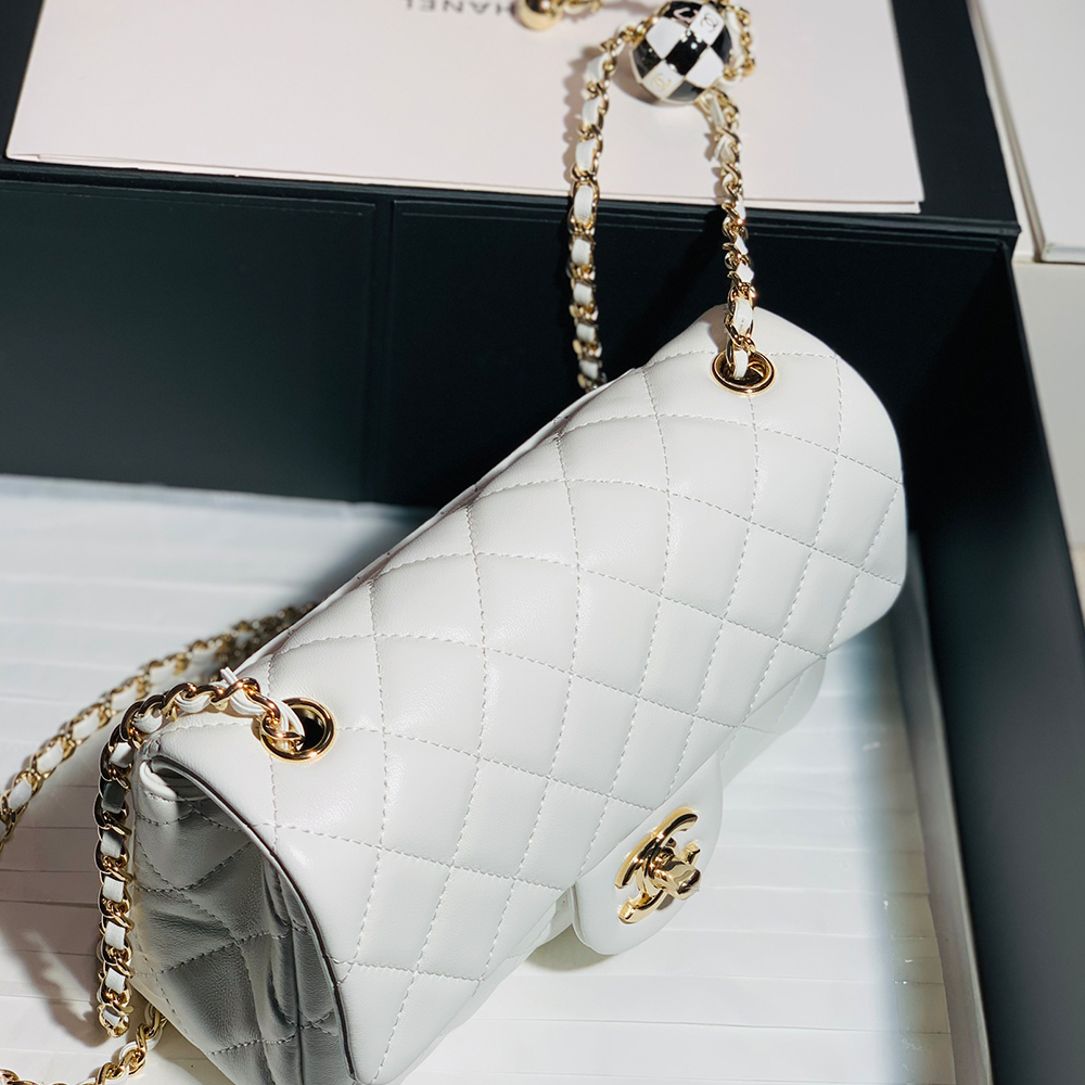 Chanel Classic Flag Bag Pearl Crush Mini Square Flap Bag White   Light Gold Hardware1:1High-quality replica