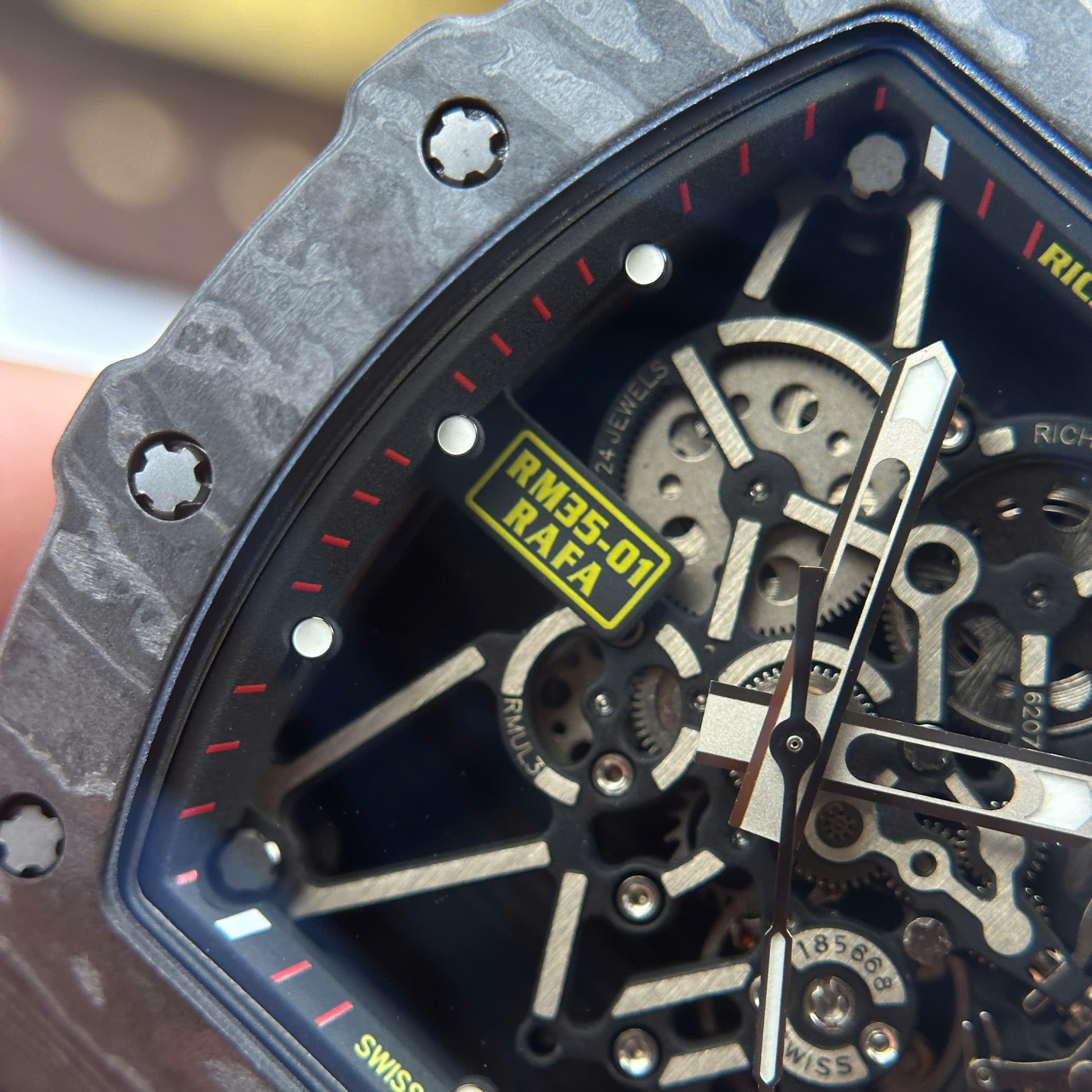 Richard Mille RM35-01 Rafael Nadal Carbon NTPT Replica Watches Black Rubber Strap ZF Factory 49,9x43mm - Top club