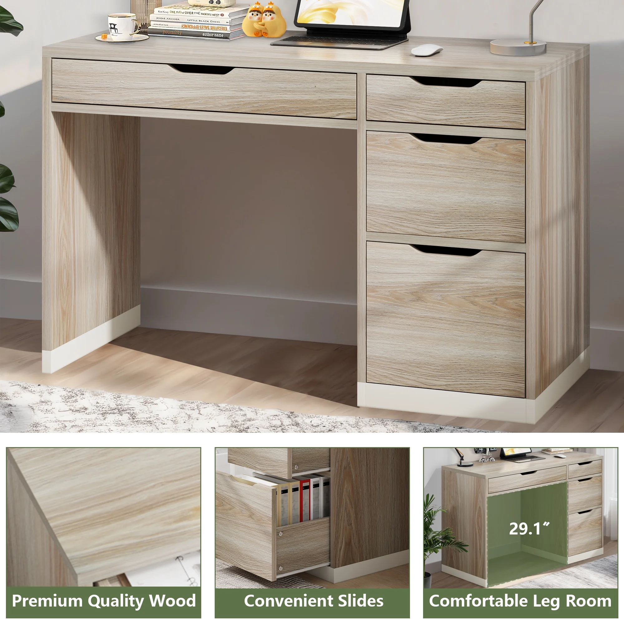 DreamCurship White Desk with Drawers, Modern Computer Desk with File Drawers, Home Office Study Writing Desk with Storage, White - Image 12