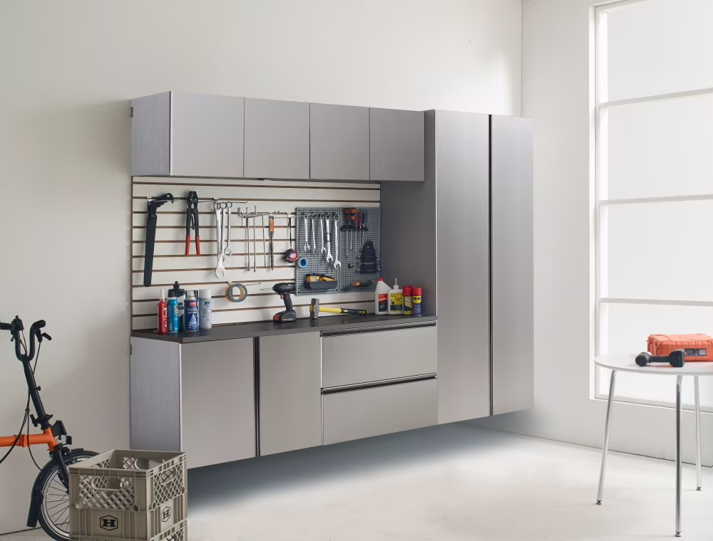 7-Piece Storage Cabinet Set, Modern Style Kitchen Furniture Set with Stand Cupboard and Console Table, Wall-Mounted or Free-standing Cabinet Set for Living Room, Kitchen, Dark Gray - Image 15