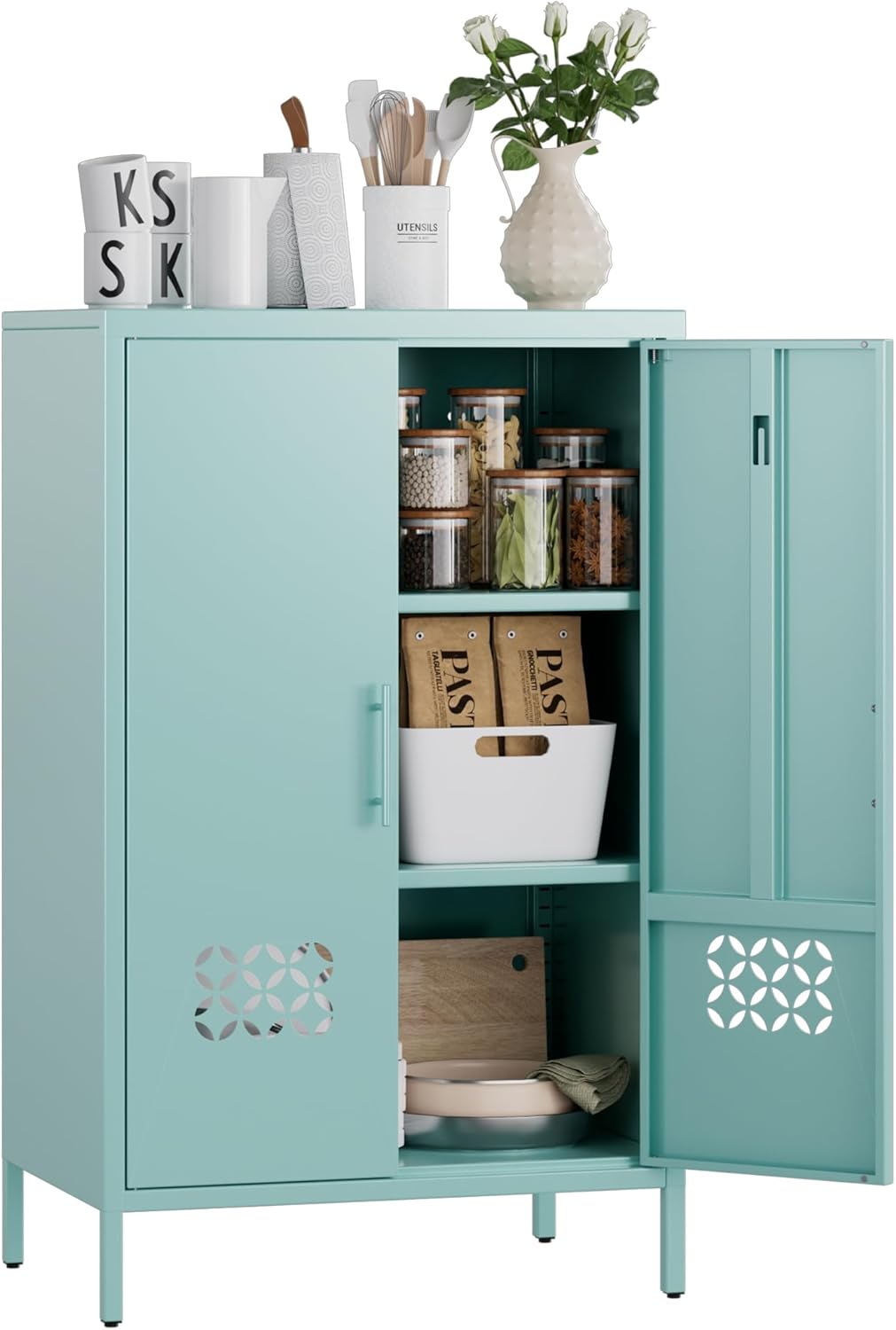 Metal Storage Cabinet with Adjustable Shelves,Metal Buffet Sideboard with 2 Doors for Kitchen,Home,Office, 42