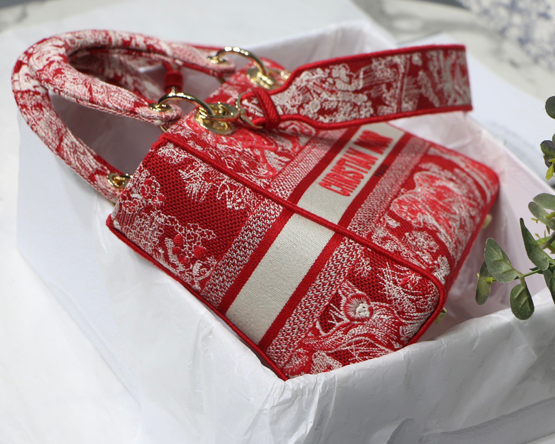 Christian Dior Medium Lady D-Lite Bag Red, For Women, Women’s Handbags 24cm/9.5in CD1:1High-quality replica