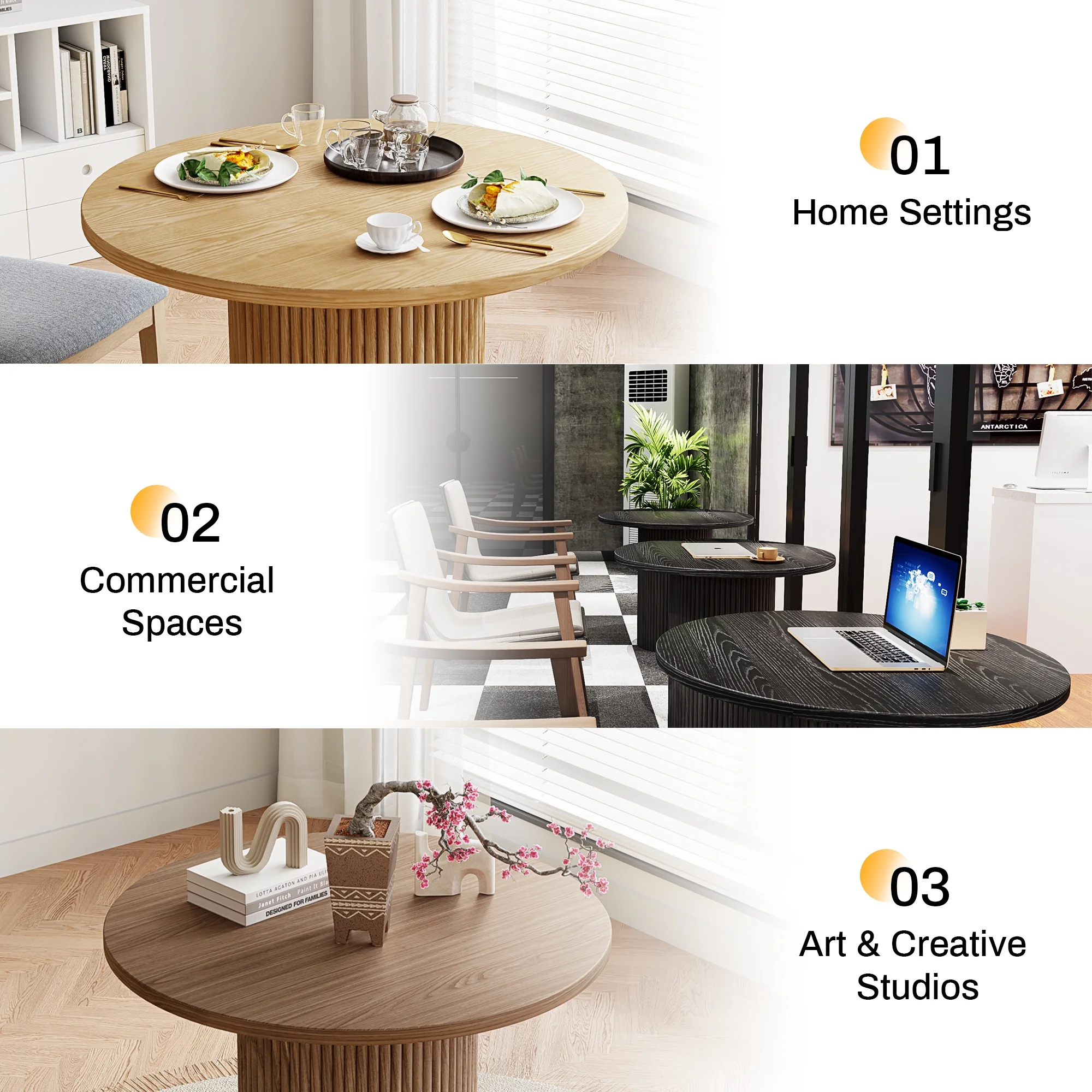 Rophefx 35.4" Solid Wood Round Dining Table with Handcrafted Relief Pedestal,Circle Dining Table,Walnut - Image 20
