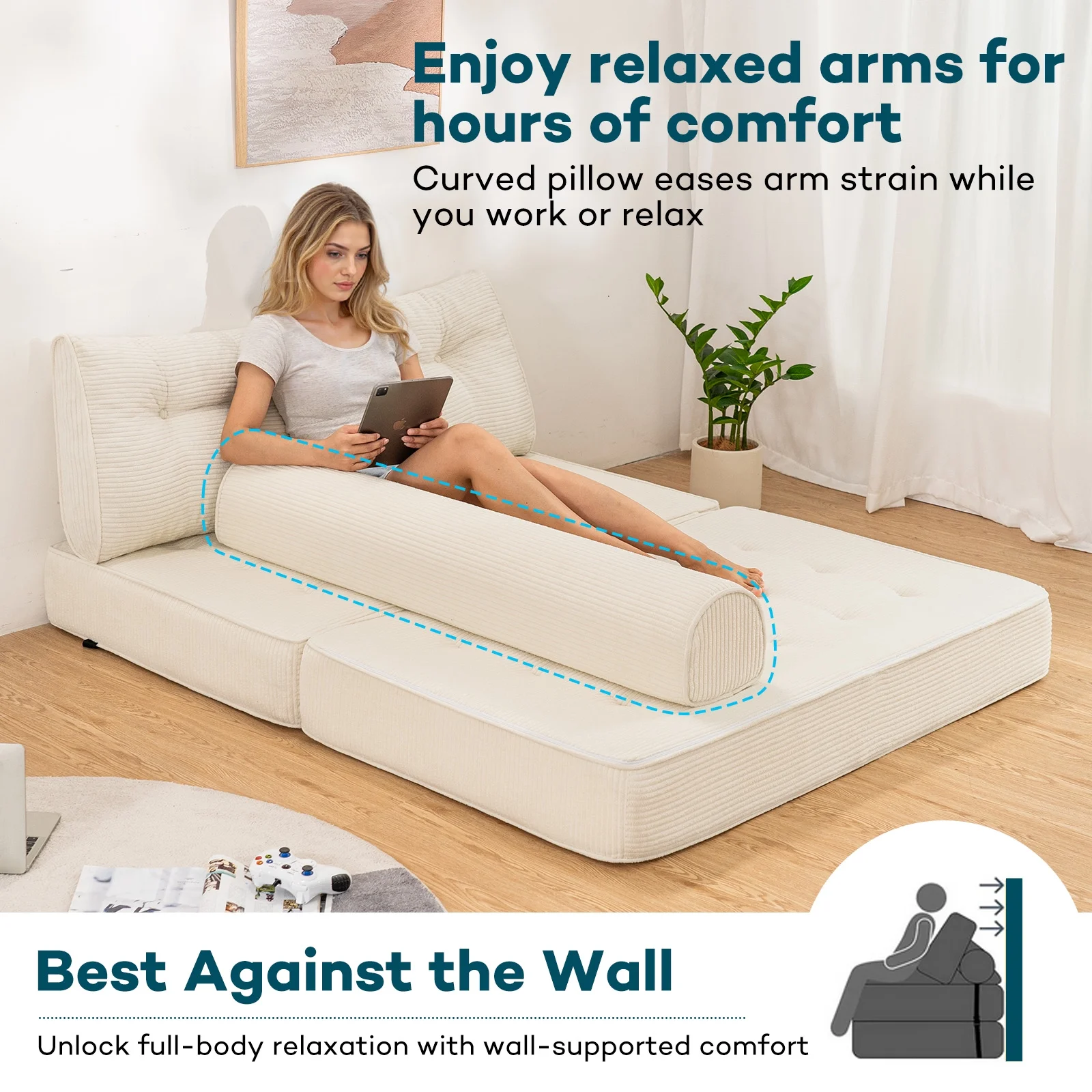 Hommpa Folding Sofa Bed Foldable Couch Bed Convertible Futon Chair with High Density Foam Filling with Pillow for Adult,Comfort chair bed for Living Room Bedroom,Gray,Single - Image 13