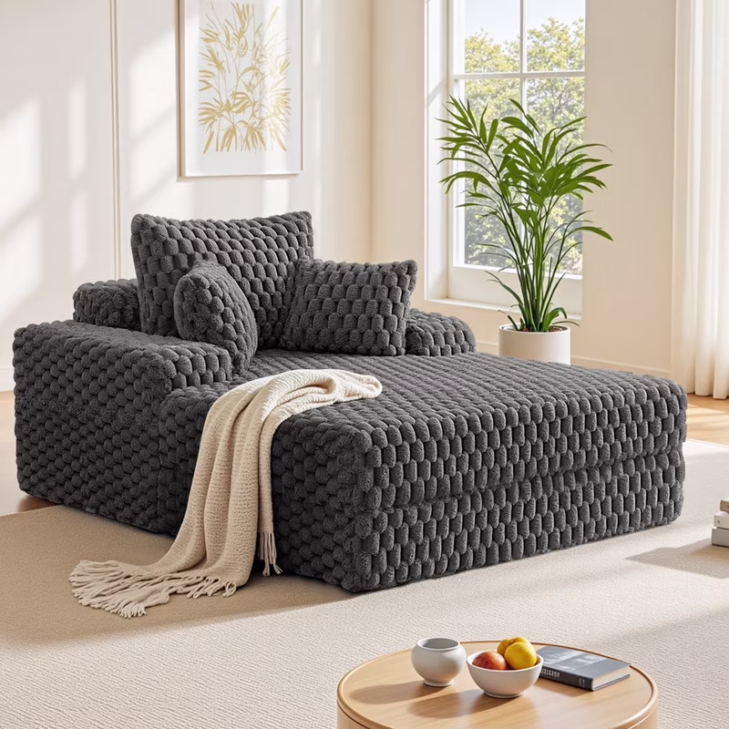 ATHOPE 53"W Oversized Chaise Lounge Chair Indoor, Corduroy Couch Chair with Pillows, Comfy Reading Chairs with Wide Arms, Upholstered Sleeper Sofa for Living Room, No Assembly Required, Gray - Image 12