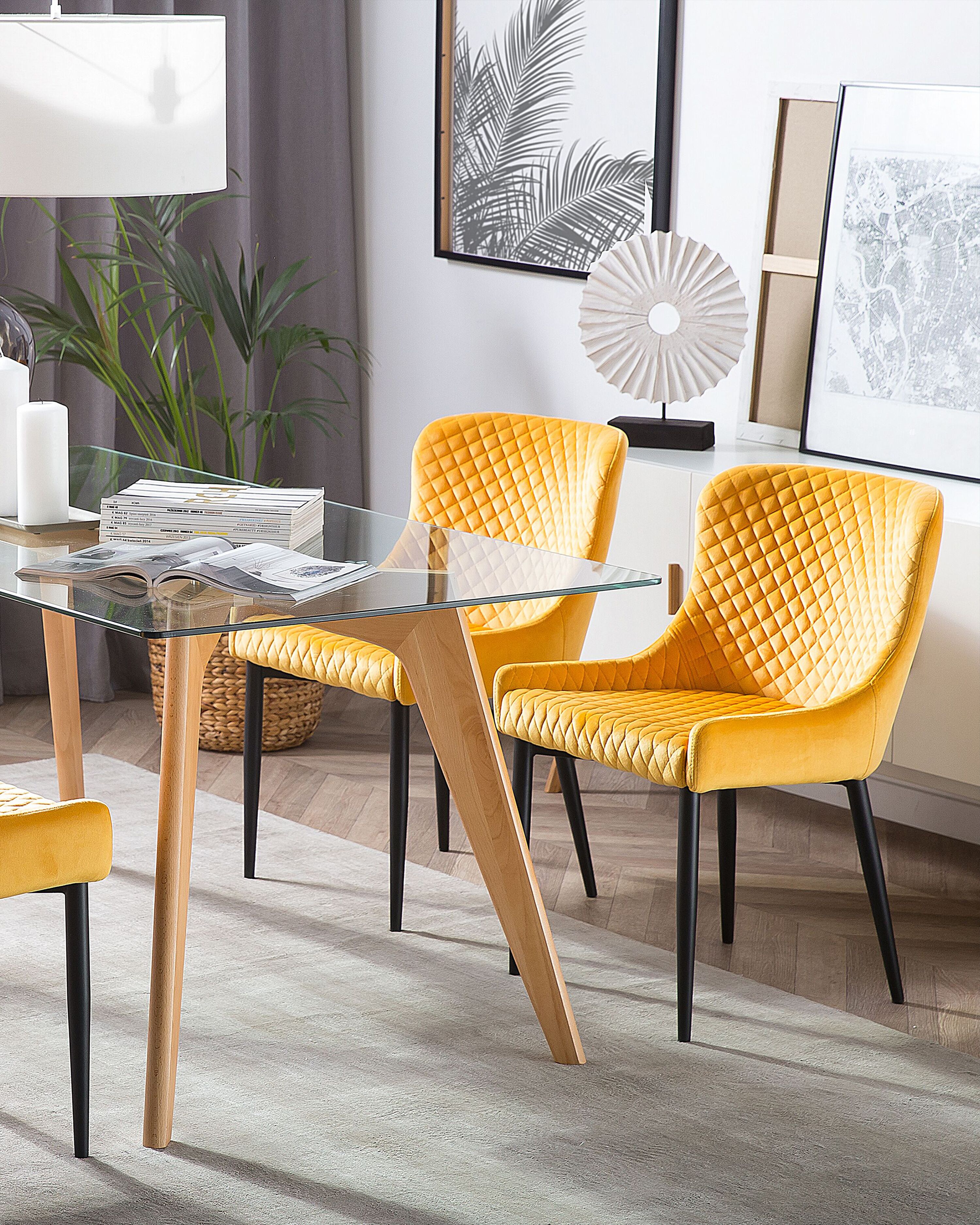 Set of 2 Dining Chairs SOLANO Velvet Yellow