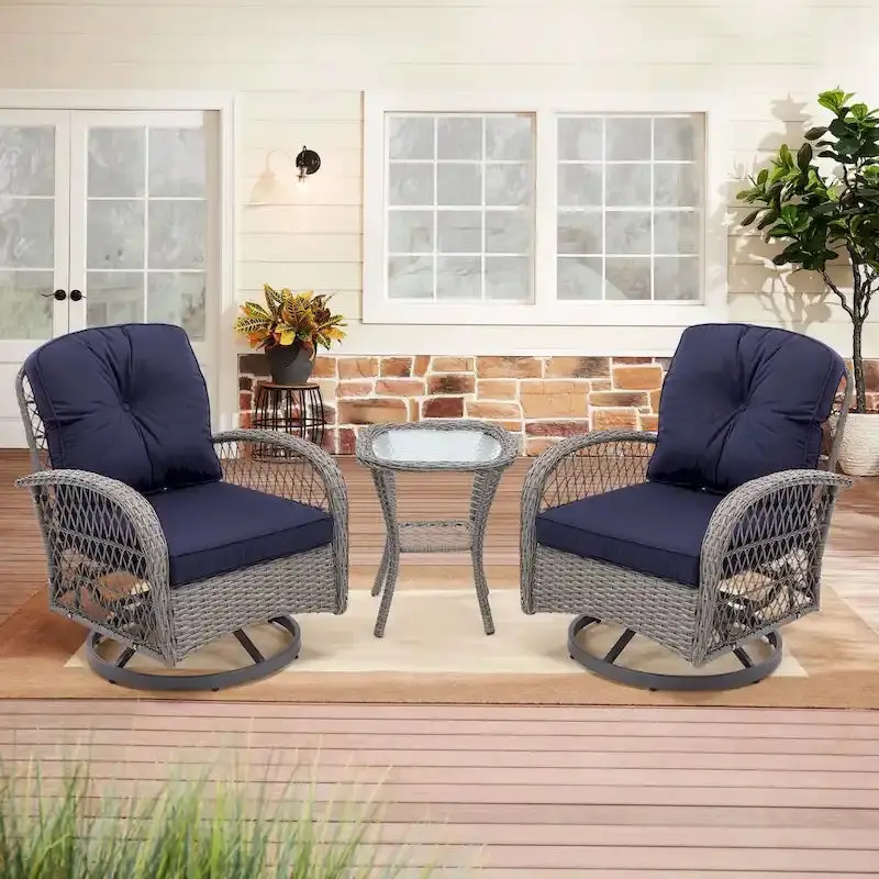 3-Piece Outdoor Swivel Rocker Conversation Set With Tempered Glass Coffee Table - Image 4 3-Piece Outdoor Swivel Rocker Conversation Set With Tempered Glass Coffee Table - Image 4