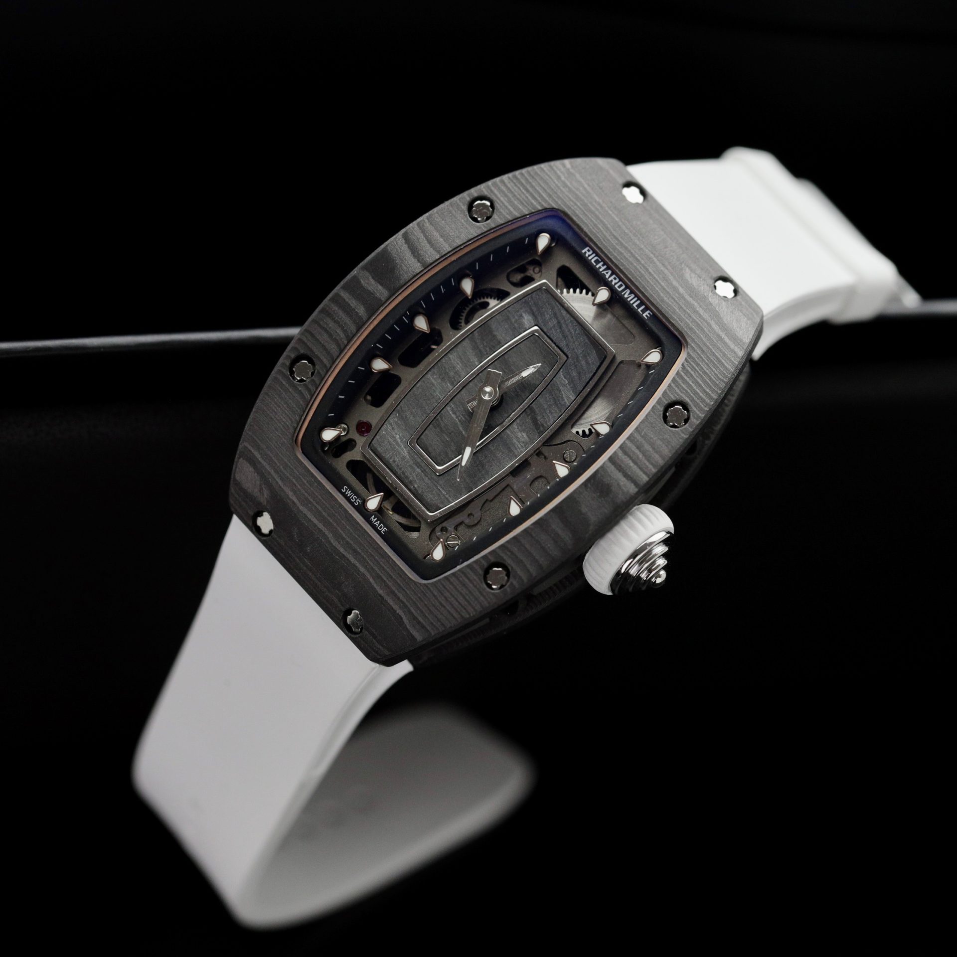 Richard Mille Replica 1:1 Watch RM07 Carbon White Rubber Strap Best Quality 36mm - Top club