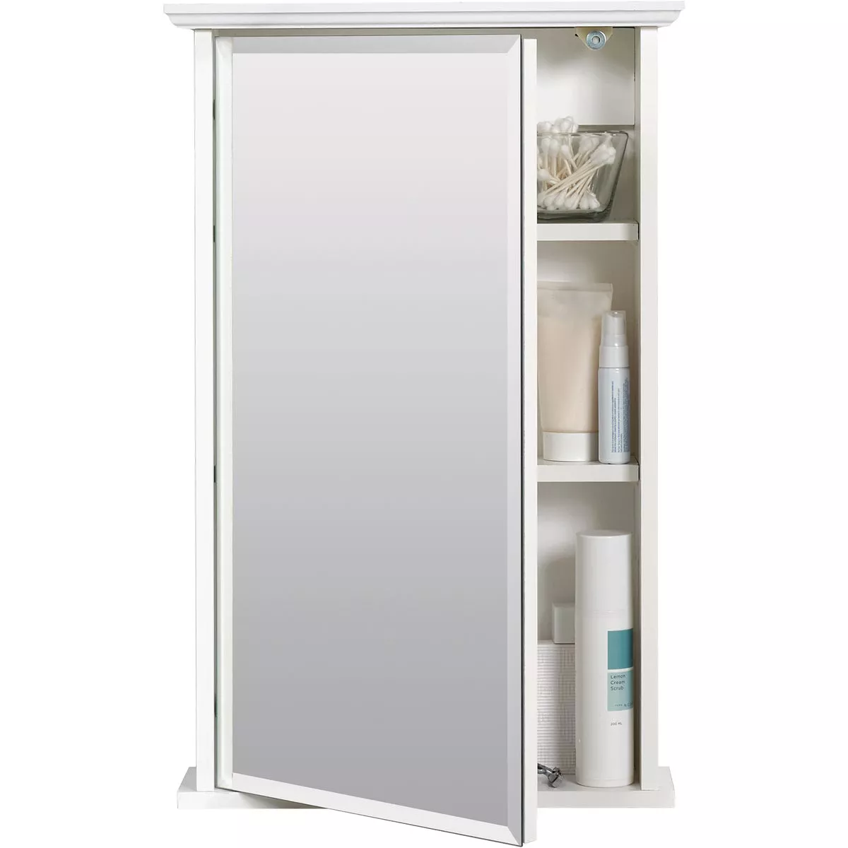 Zenna Home White 16 In. W. x 25 In. H. x 4.63 In. D. Single Mirror Surface Mount Crown Pediment Medicine Cabinet