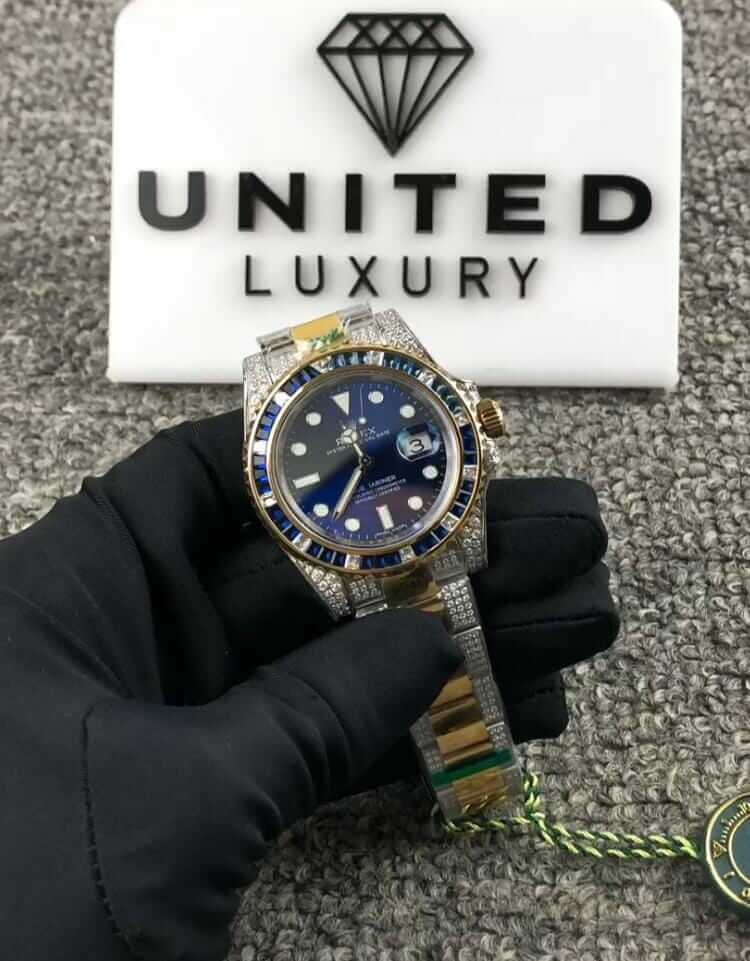 Rolex Submariner 18038 Iced Out Blue Dial Replica - Elite Watch Atelier