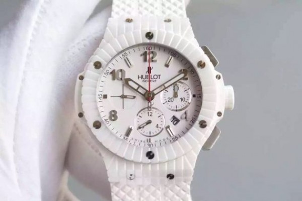 Replica Hublot Big Bang Caviar Chrono 44mm White Ceramic White Dial Rubber Strap A7750 - Top club