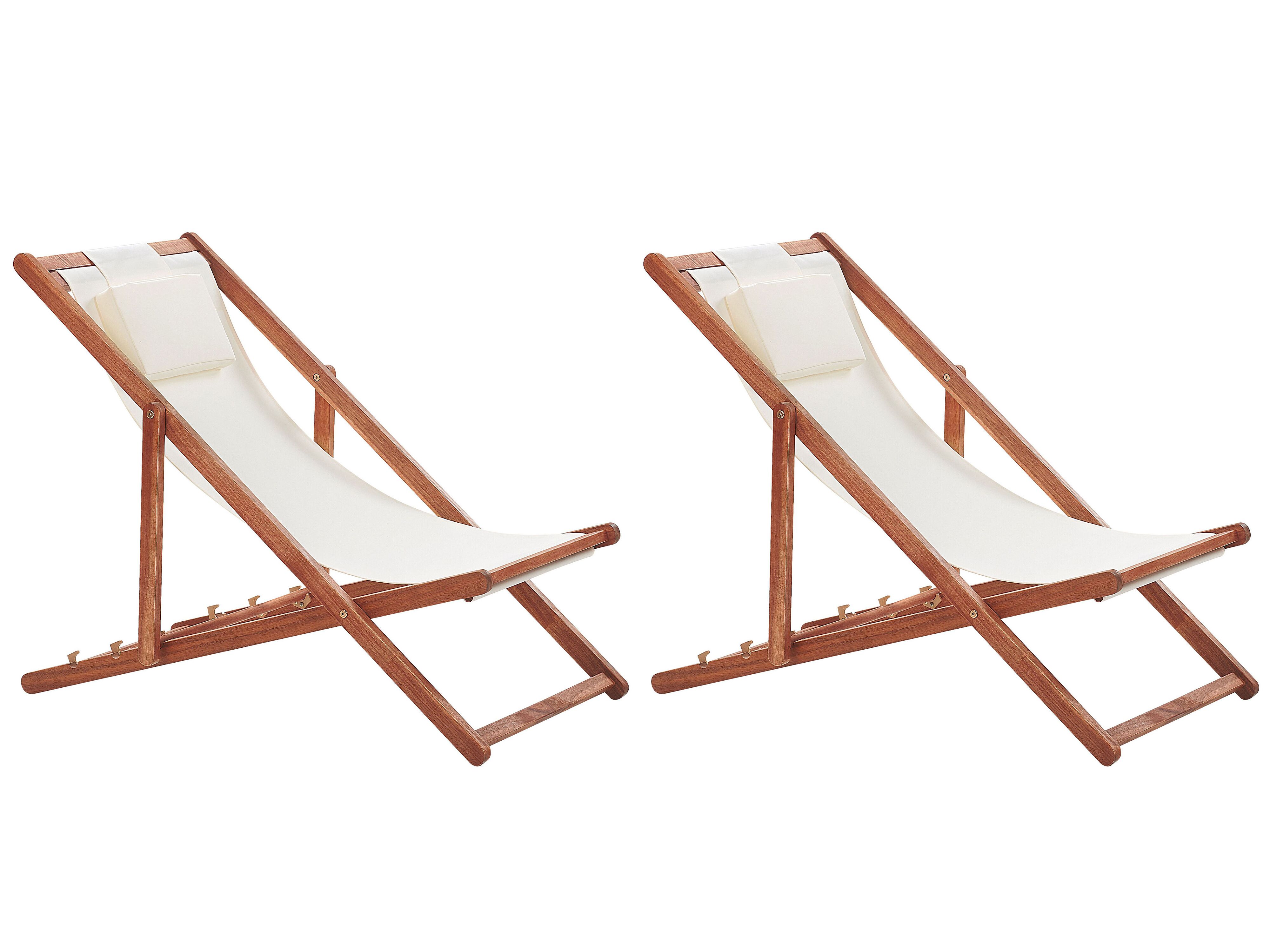 Set of 2 Folding Deck Chairs AVELLINO with Replacement Fabrics Acacia Wood Dark Brown