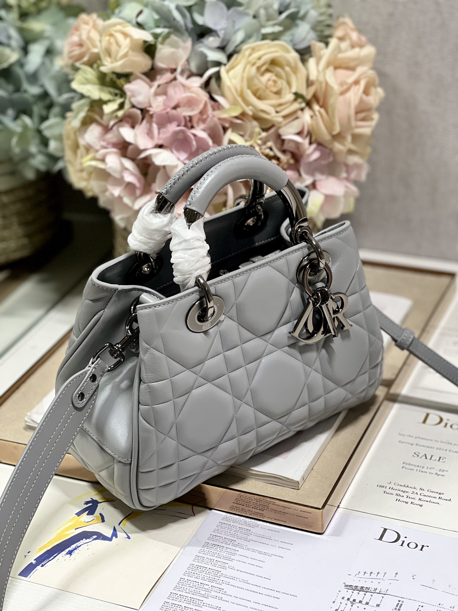 The Medium Lady 95.22 Bag With Black Tone Hardware Black/White/Grey For Women 9.5in/ 24cm1:1High-quality replica