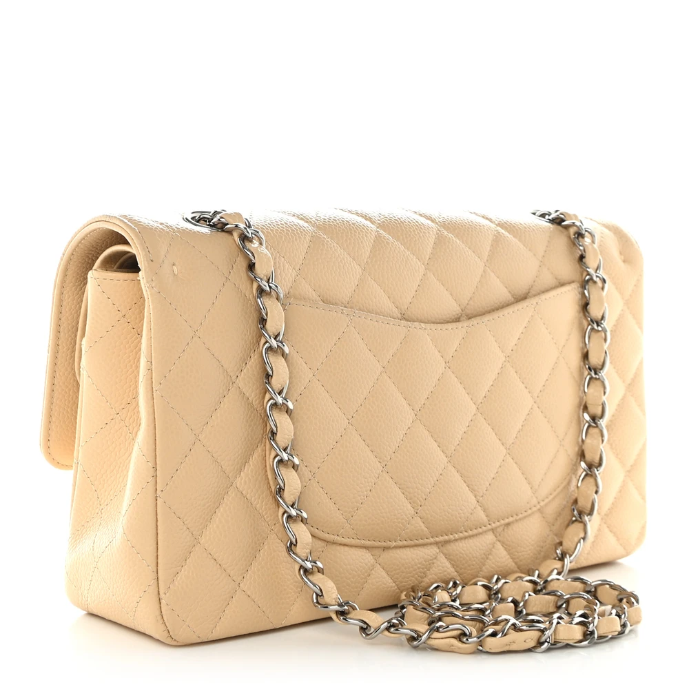 Chanel Beige Quilted Caviar Medium Flap Replica Handbags1:1High-quality replica