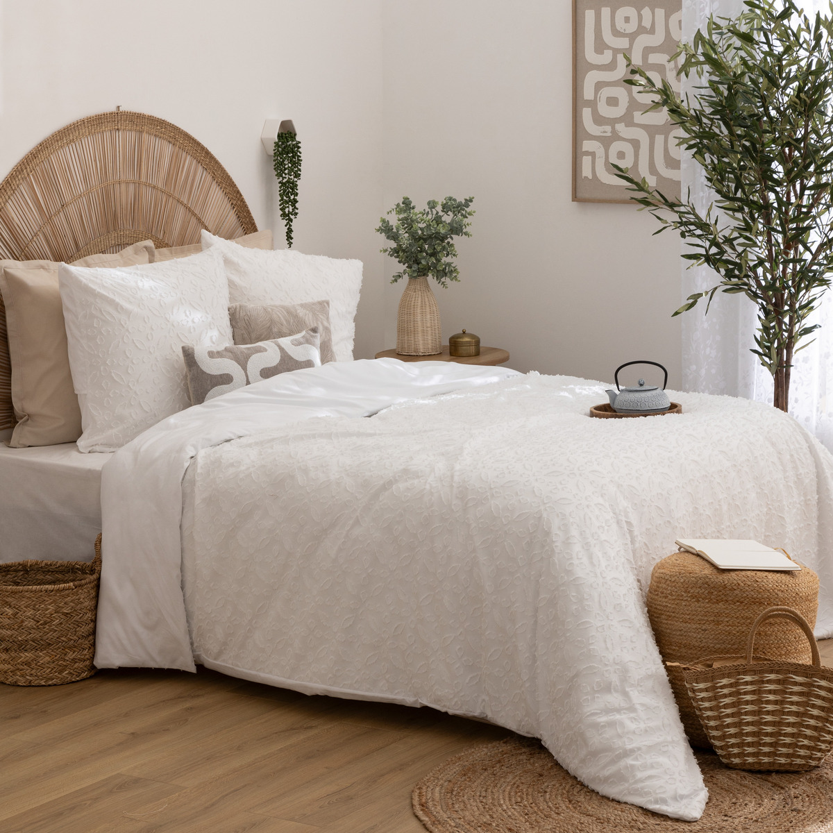 3-piece bed set "Swan" Jacquard, White, 240x220 cm