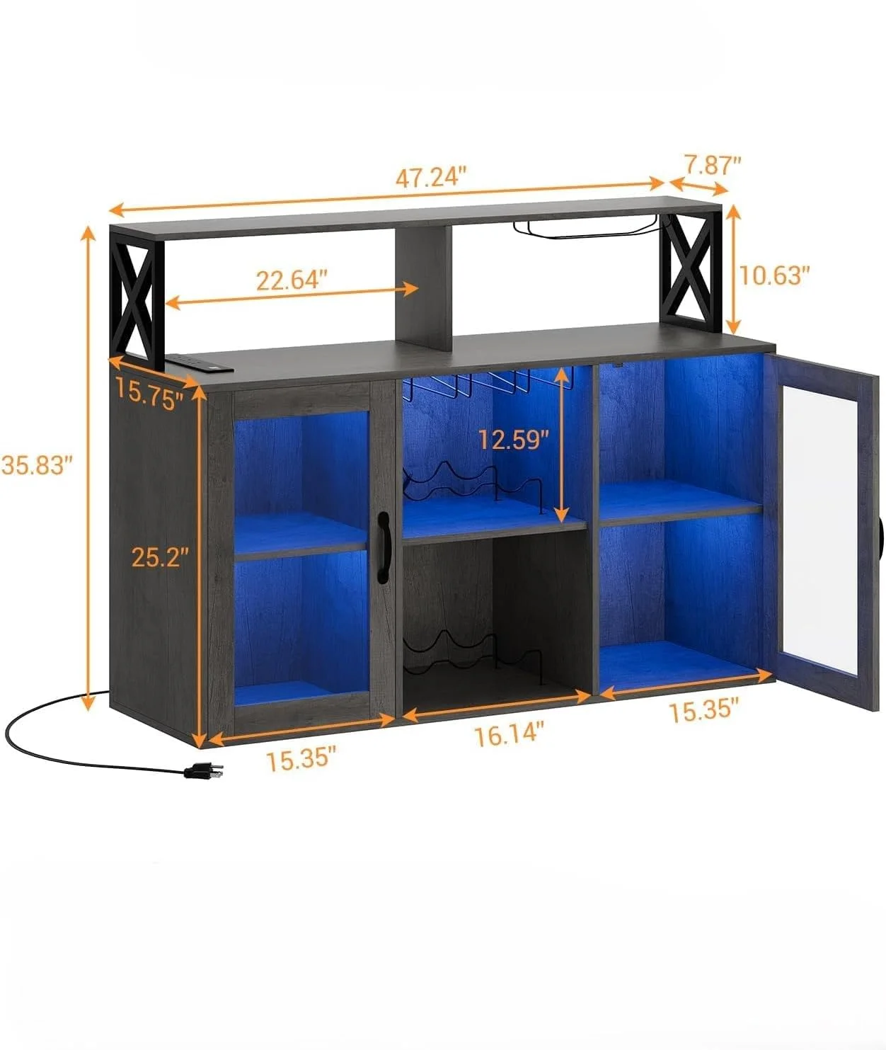 Bar Cabinet with Storage Shelves, Coffee Bar Cabinet with LED Lights, Liquor Cabinet with Wine Rack and Glass Goblet Holder, Kitchen Sideboard Buffet Cabinet for Home, Kitchen, Dining Room