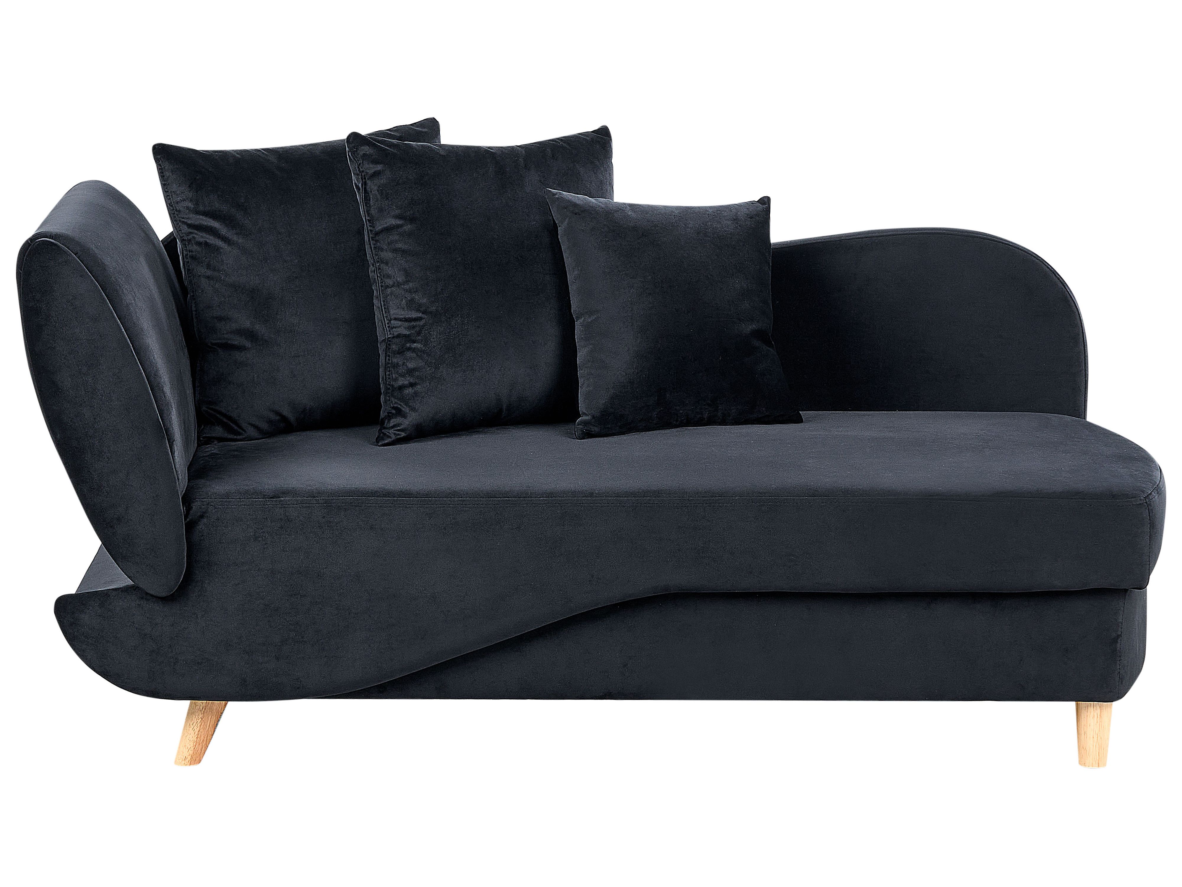 Left-Hand Chaise Lounge MERI Velvet Black with Storage