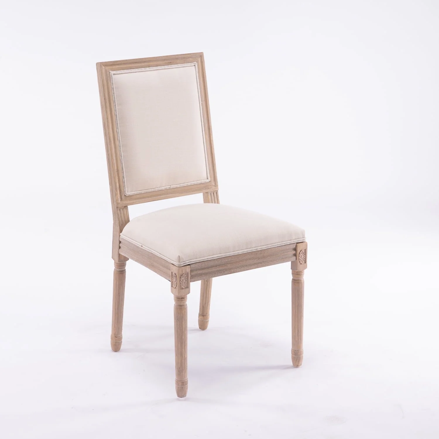 Classic Cream French-Style Dining Chair Set of 2 - Antique Painted Solid Wood Frame with Comfortable Linen Fabric Upholstery for Elegant Dining Spaces