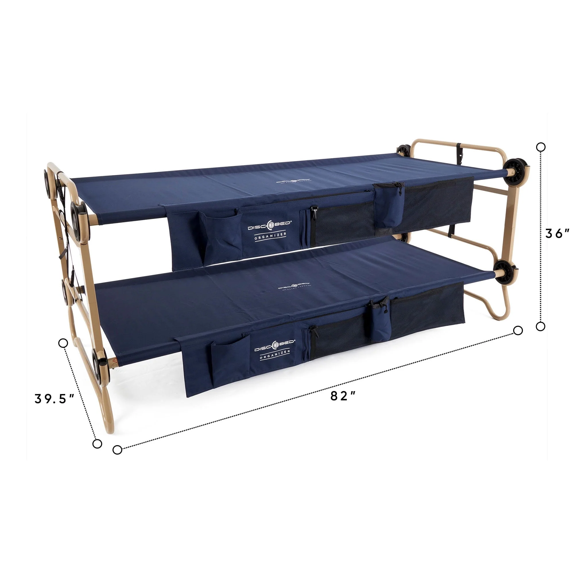Disc-O-Bed XL Cam-O-Bunk Benchable Double Cot with Storage Organizers, Navy - Image 6