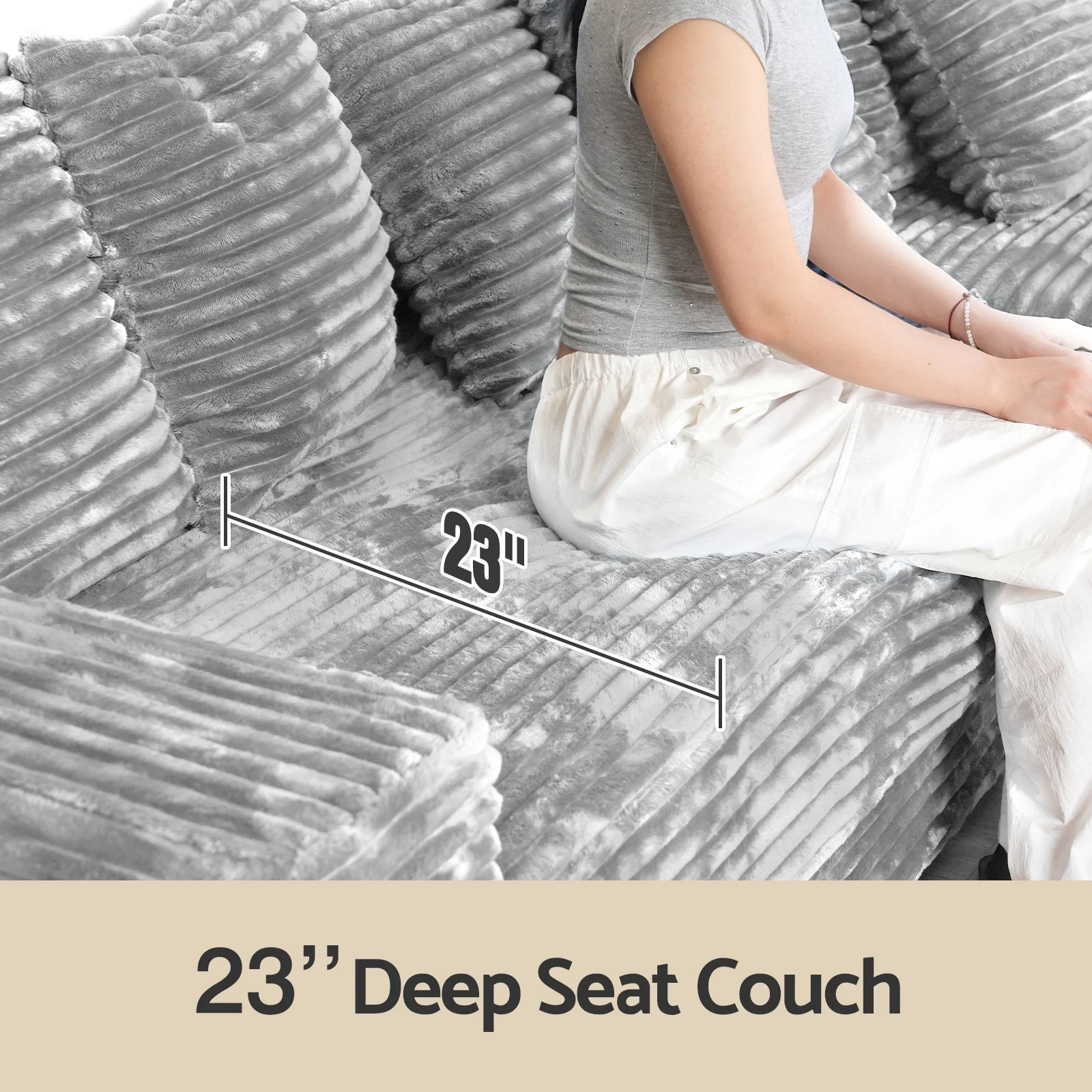 Advwin 110" Oversized L Shaped Sofa with Chaise, Comfy Plush 2-Piece L-Shaped Sectional Couches with 8 Pillows, Soft Fluffy Upholstered Sofa Bed for Living Room Apartment Bedroom, Light Gray - Image 13
