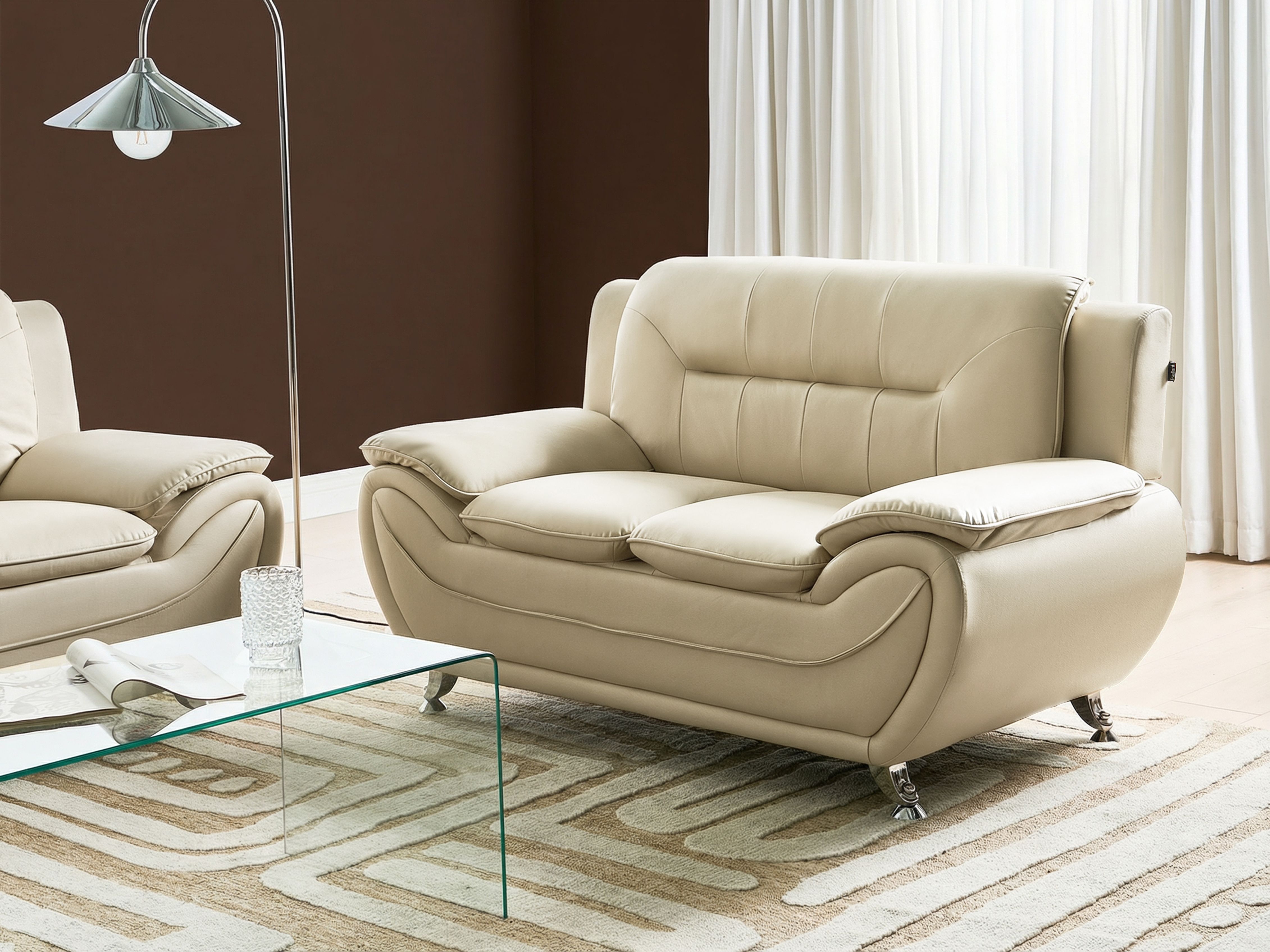 Sofa 2 Seater LEIRA Faux Leather Beige