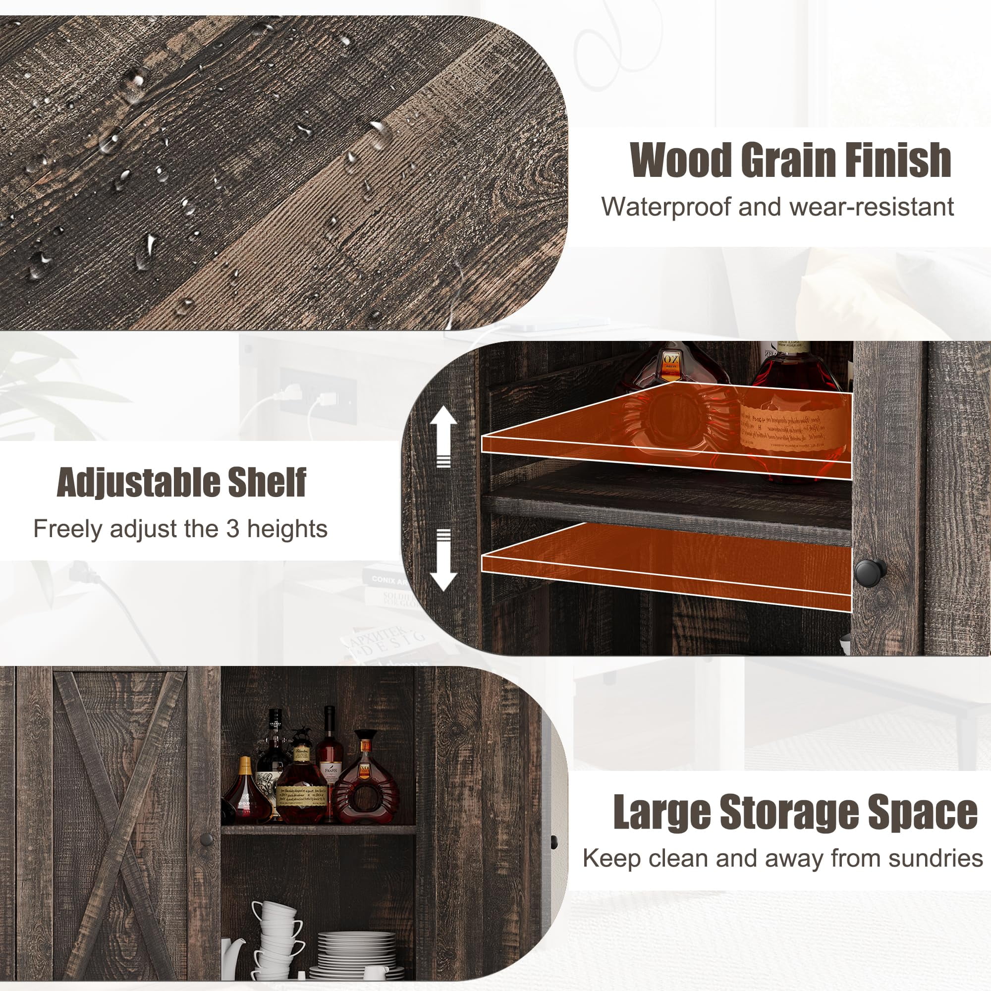 Coffee Bar Cabinet with Storage/Adjustable Shelf 30" Small Kitchen Bar Table Corner Bar Cabinet for Tea Buffet Sideboard Cabinet for Dining Room, Farmhouse Coffee Station for Wine - Image 16