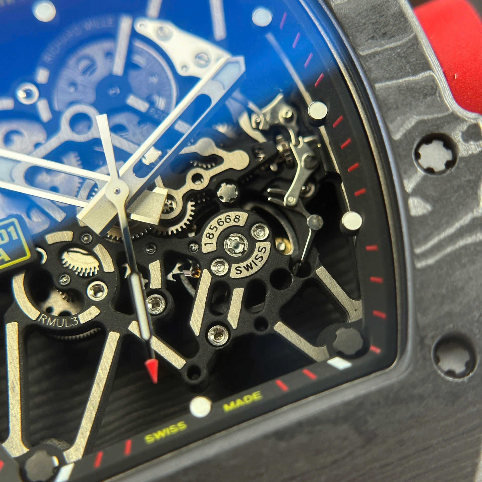 Richard Mille RM35-01 Rafael Nadal Carbon NTPT Copies Watches Red Rubber Strap ZF Factory 49,9x43mm - Top club