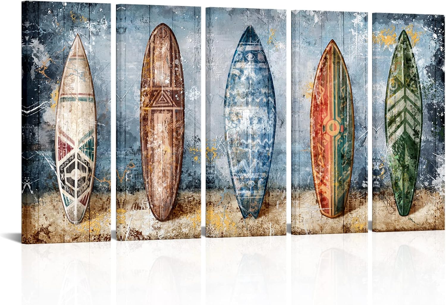 Derkymo Surfboard Wall Art Surf Decor Vintage Travel Poster Hawaii Surfer Room Decor Framed Ready tO Hang 12