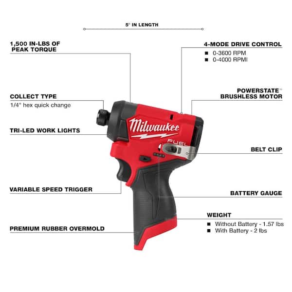 M12 FUEL 12V Lithium-Ion Cordless 3/8 in. Ratchet and 1/4 in. Impact Driver Kit (2-Tool) w/Batteries, Charger & Bag - Image 2