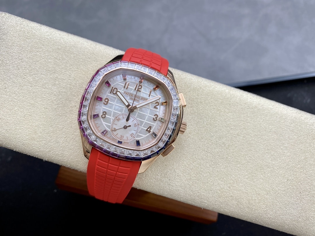 Fake Patek Philippe Replica Watch Aquanaut Luce Rainbow Chronograph Rose Gold Diamond/Gems Mother of Pearl Sapphire 7968/300R-001(1:1 replica) - Top club