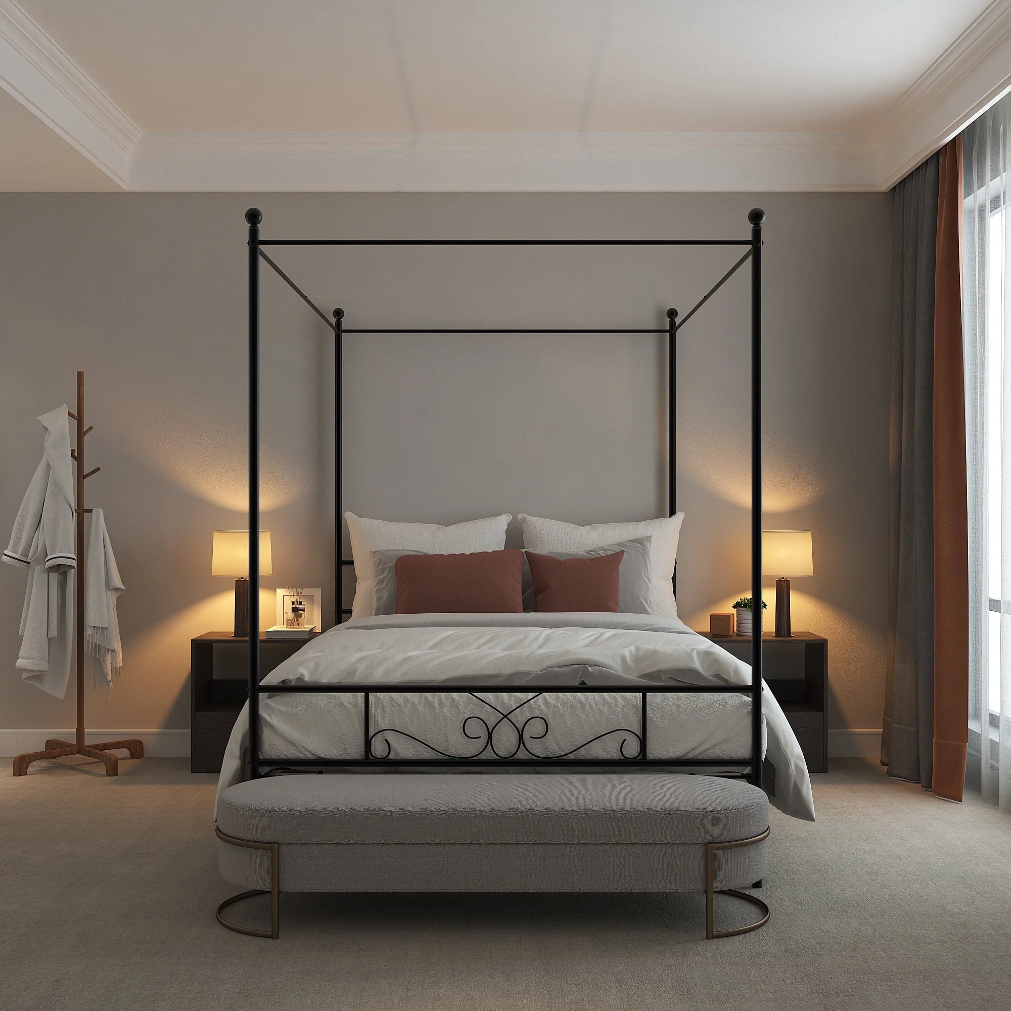 Teraves Metal Canopy Bed 4-post Canopy Bed Frame with Headboard, Full, Black - Image 2
