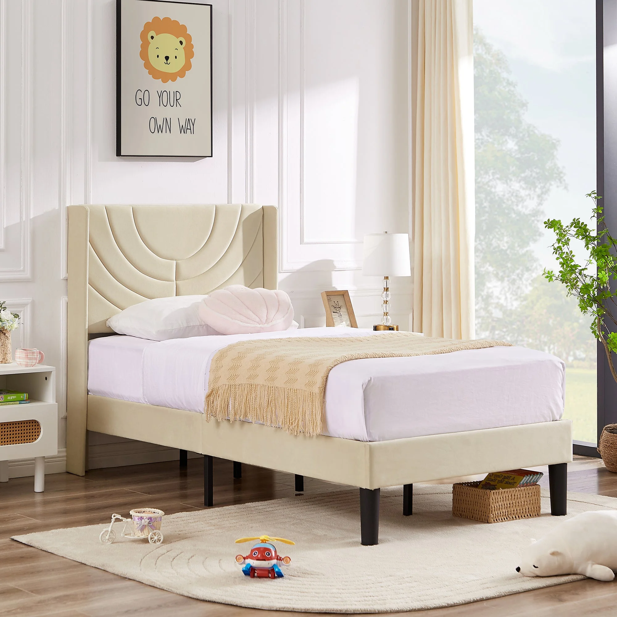 VECELO Set of 2 Twin Bed Frames, Modern Upholstered Platform Bed Frame with Tufted Headboard, No Box Spring Needed, Dark Green - Image 25