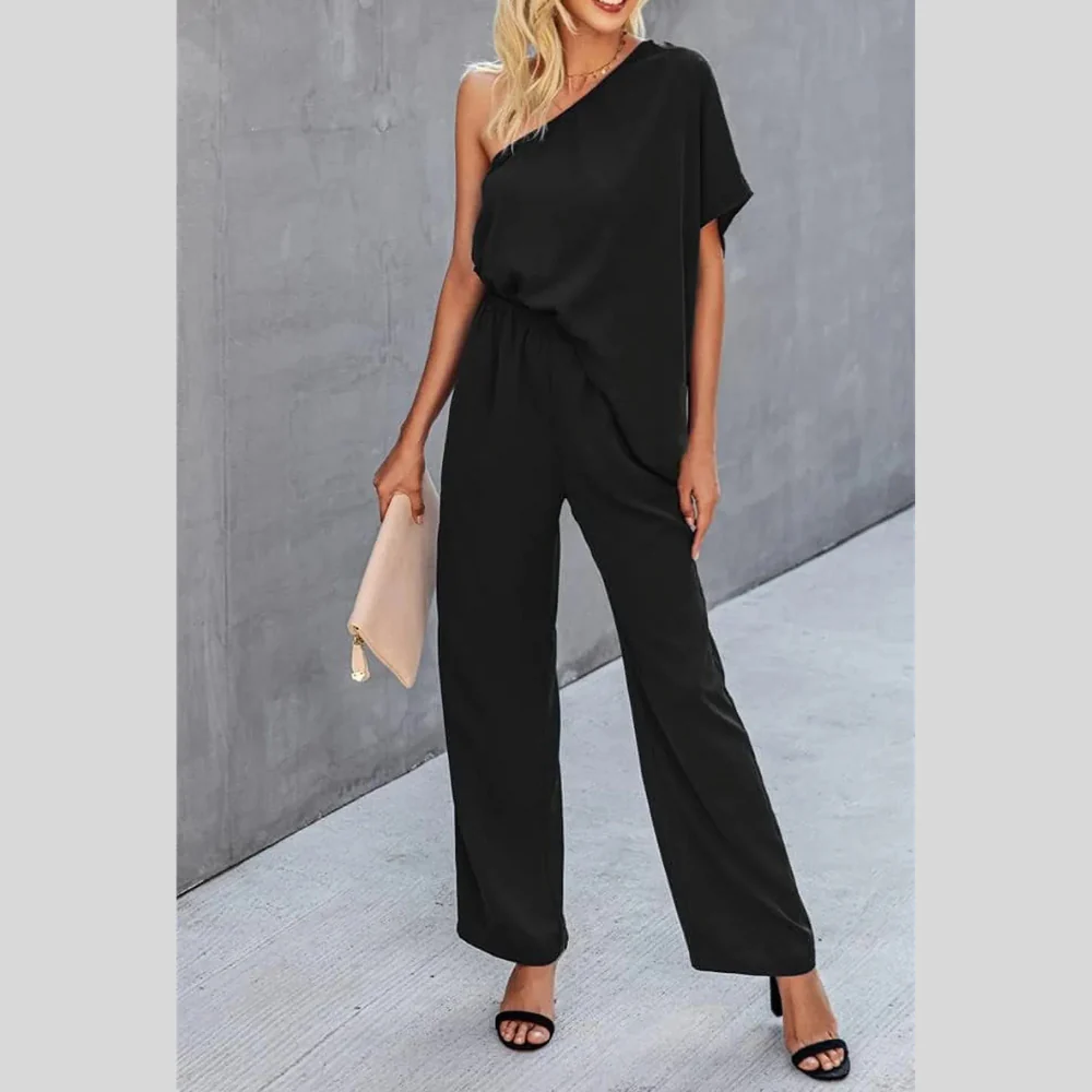 Single Shoulder Short Sleeve Jumpsuit - ZKZOOK