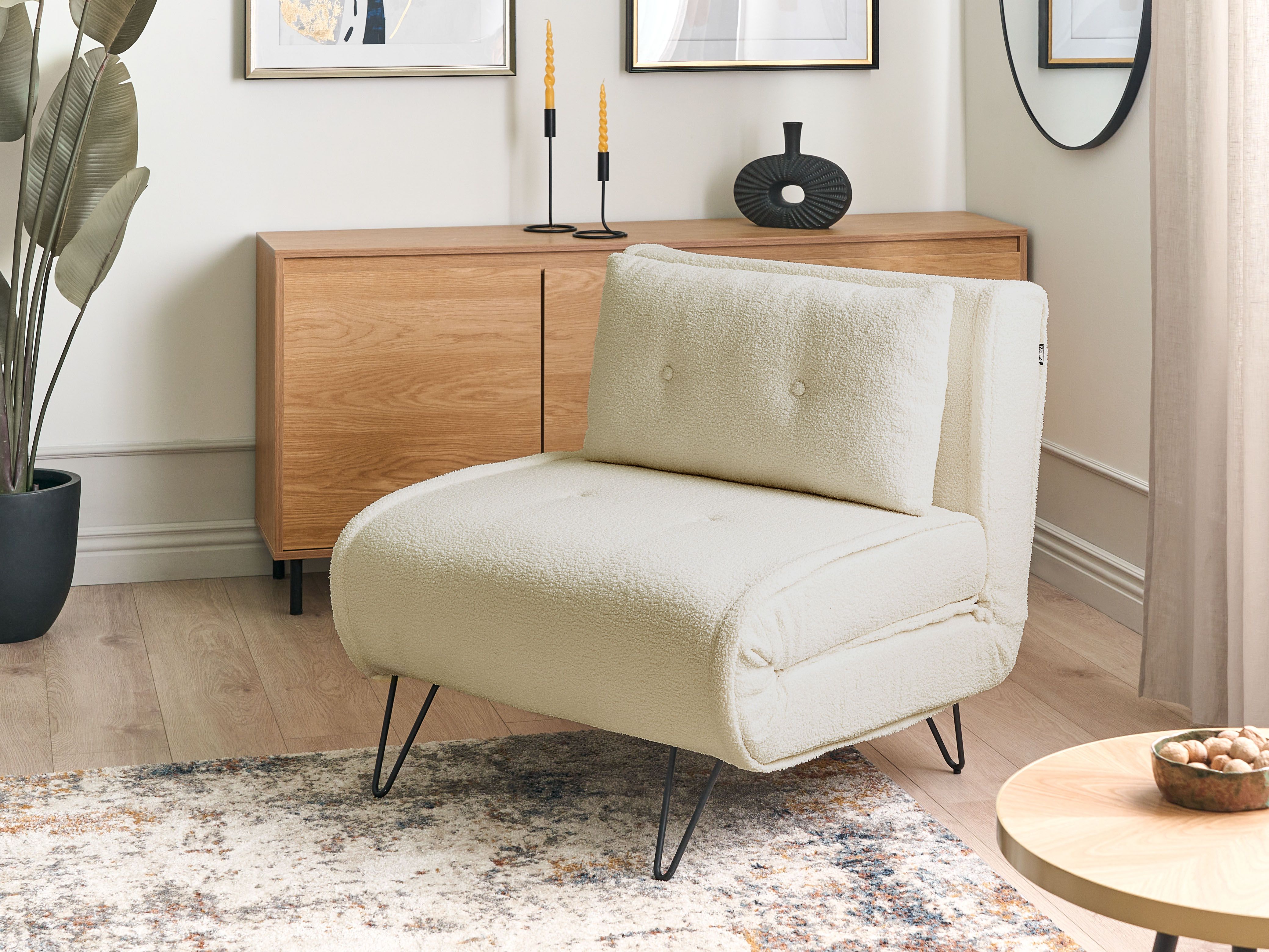 Single Sofa Bed VESTFOLD Boucle Off-White