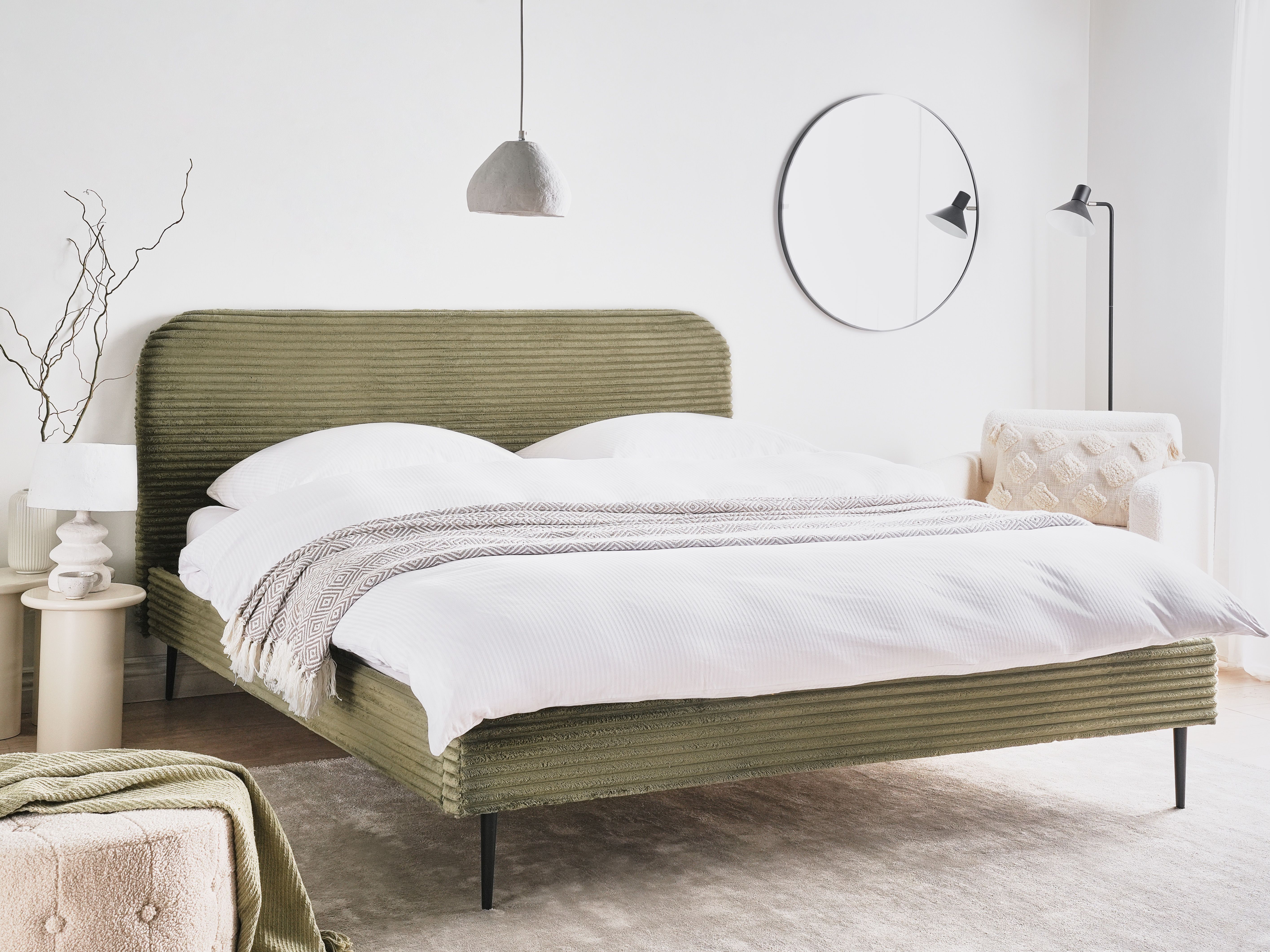 Bed Corduroy FLAYAT 180 x 200 cm (EU Super King) Green