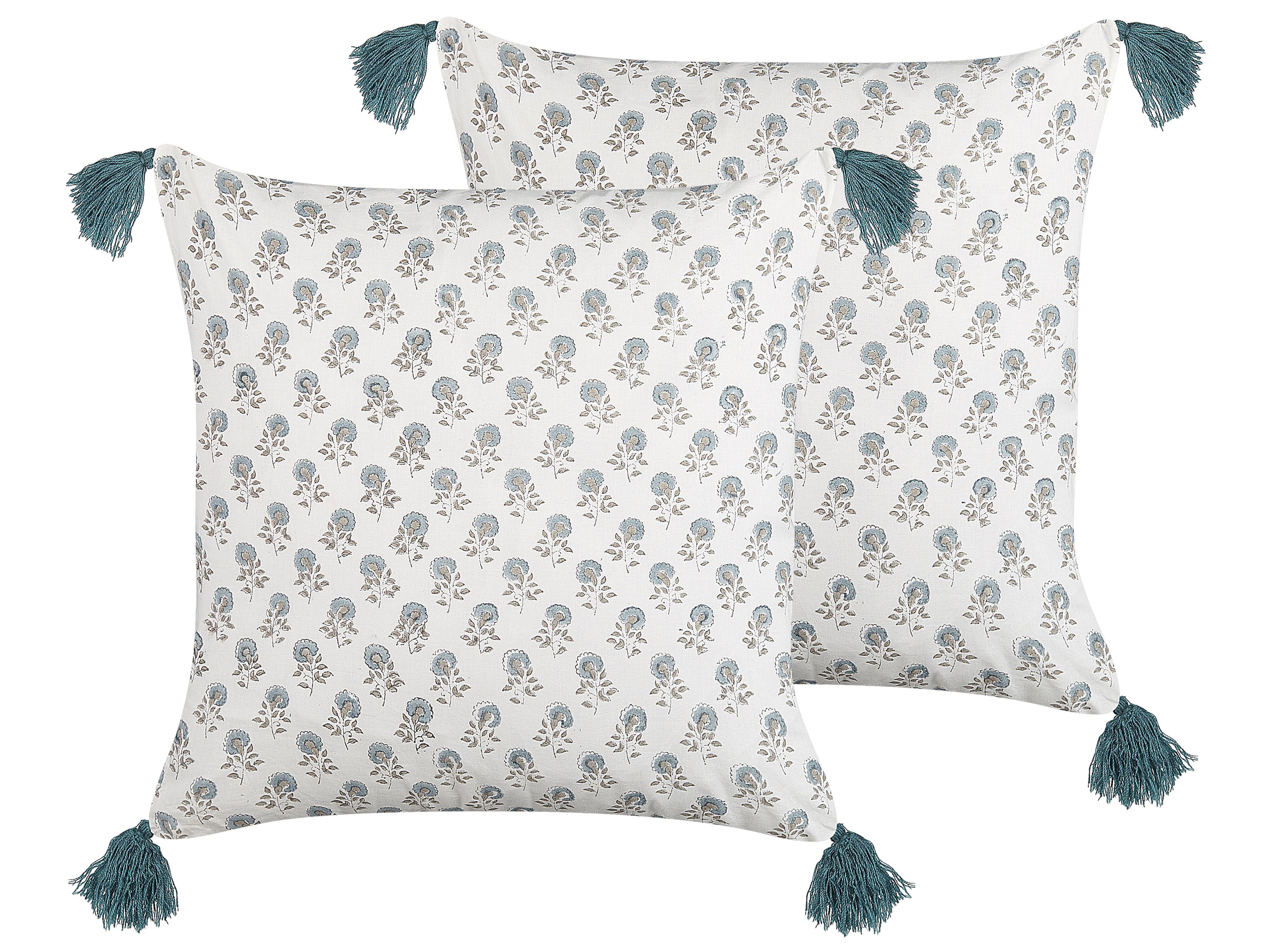 Set of 2 Decorative Cushions CORNUS Cotton 45 x 45 cm Blue Floral Pattern