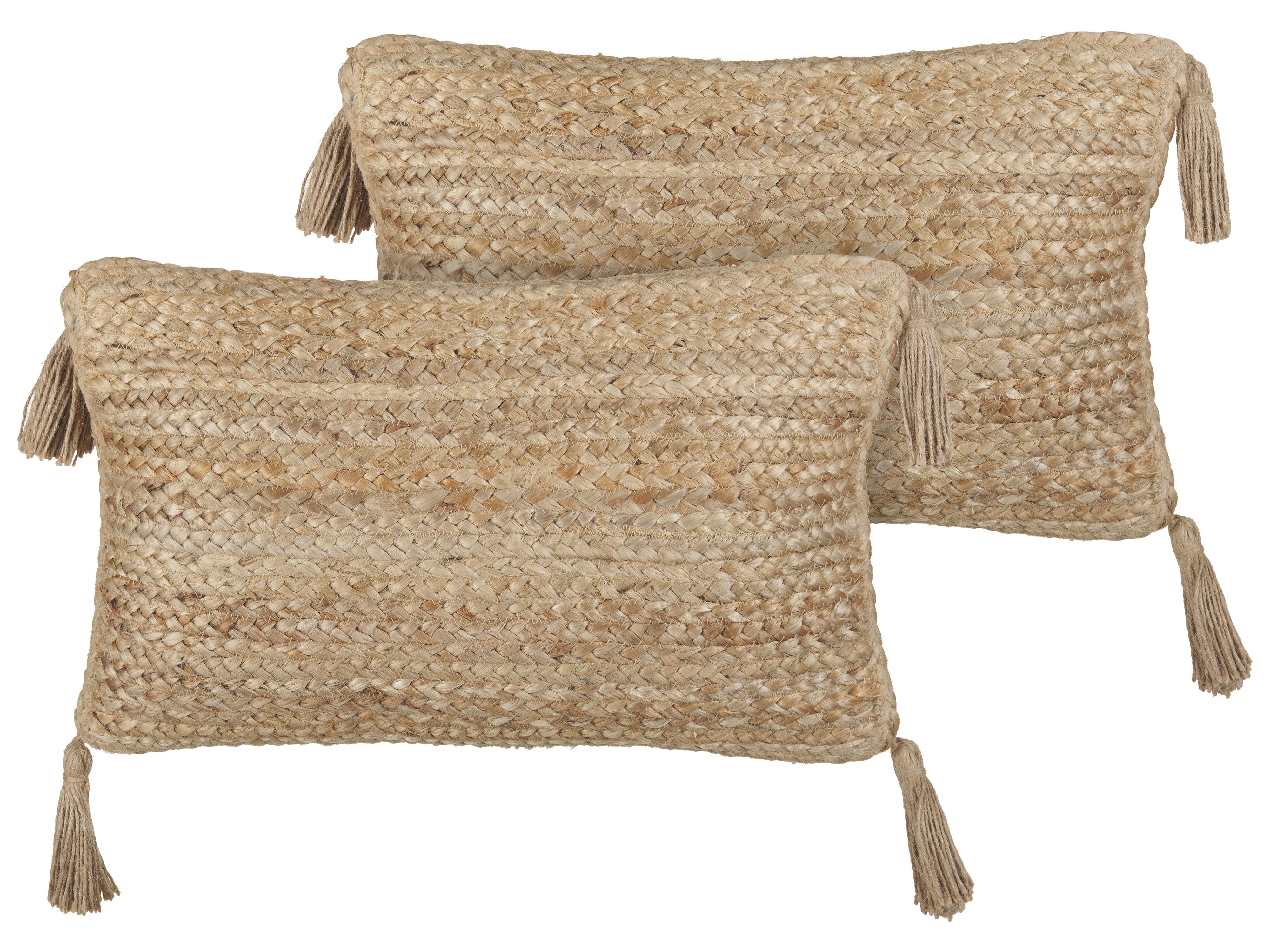 Set of 2 Decorative Cushions SIUM Jute 30 x 50 cm Beige Solid
