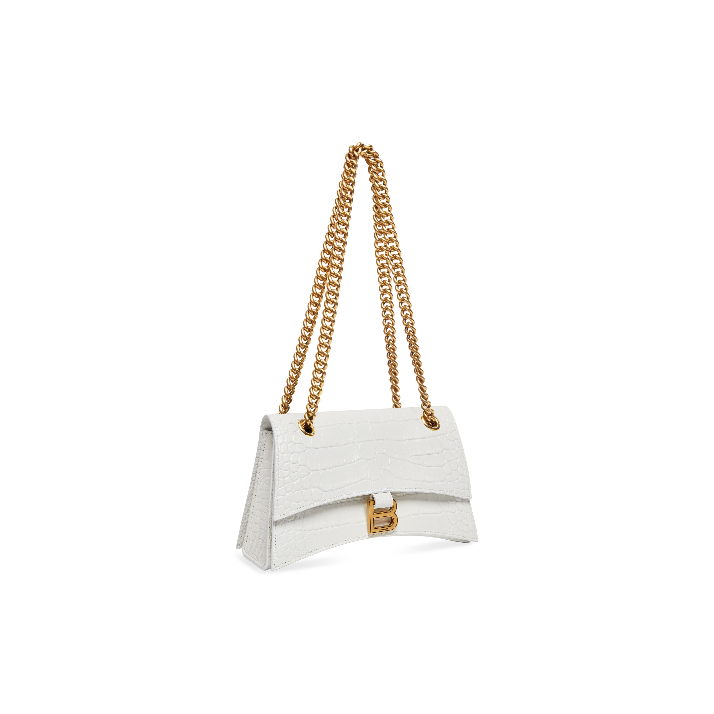 WOMEN'S CRUSH SMALL CHAIN BAG CROCODILE EMBOSSED IN OPTIC WHITE - Replicaclubs