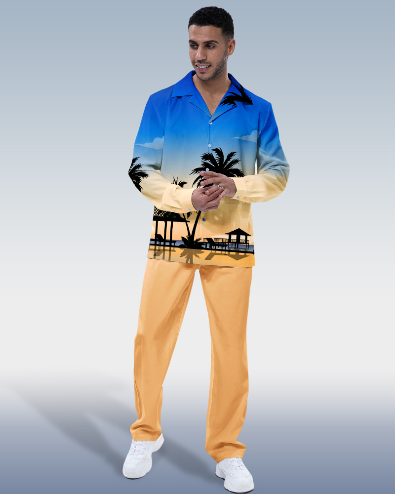 Suitmens Men's Hawaiian Long Sleeve Walking Suit