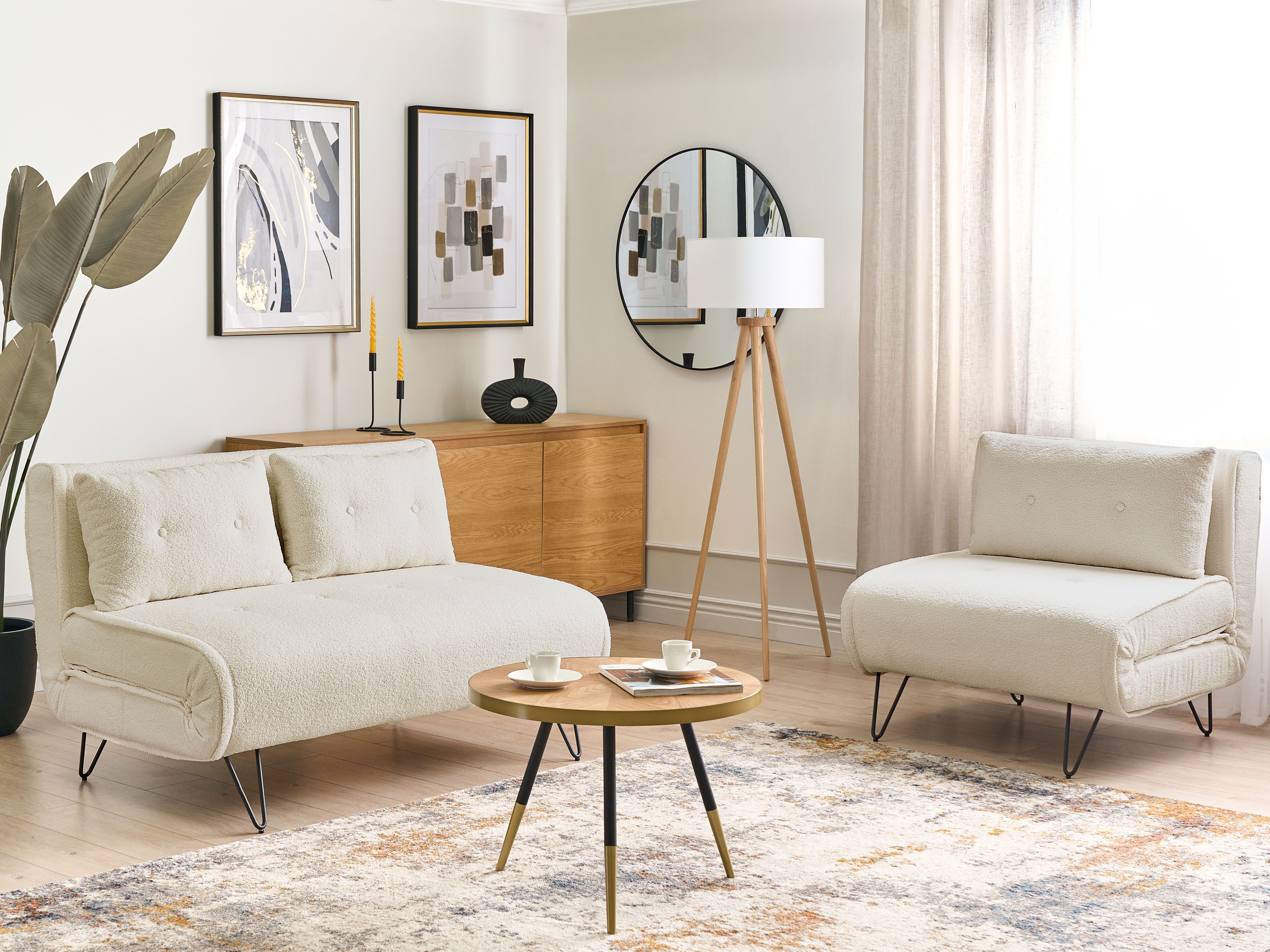 Living Room Set 3 Seater VESTFOLD Boucle Off-White