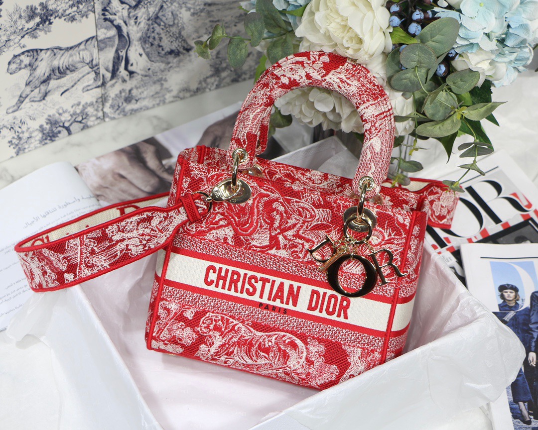 Christian Dior Medium Lady D-Lite Bag Red, For Women, Women’s Handbags 24cm/9.5in CD1:1High-quality replica