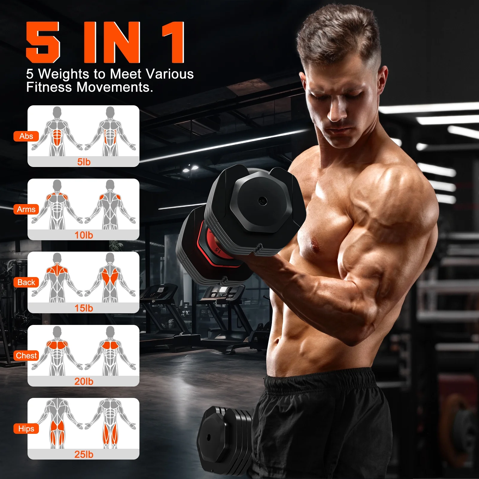 GIKPAL 50lb(25lb*2) 5 in 1 Adjustable Dumbbells 25LB set of 2 Adjustable Free Weights Plates and Rack - Hand Weights for Women and Men - Adjust Weight for Home Gym Full Body Workout Fitness - Image 5