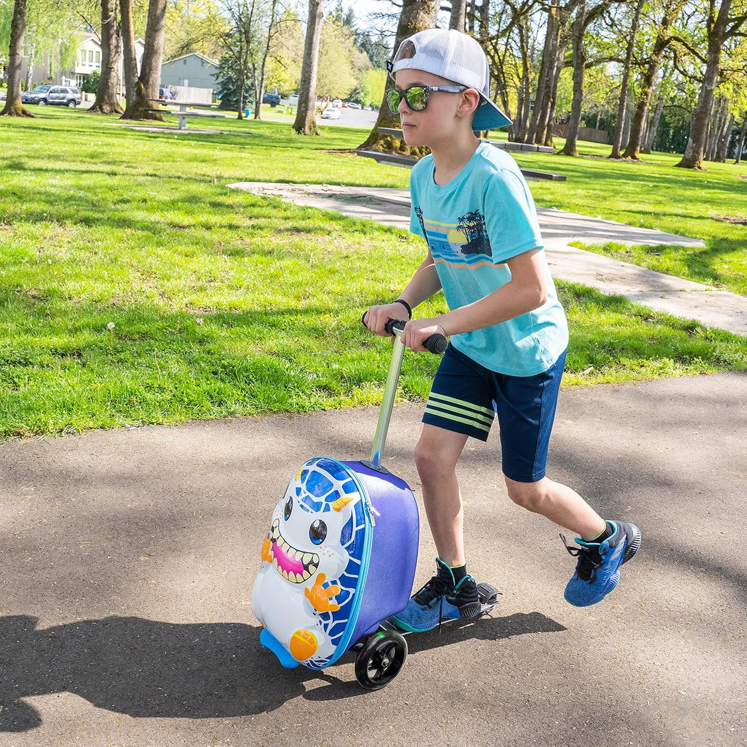 Kiddietotes Kid's Hard Shell Scooter Ride On Suitcase, Pink - Image 53